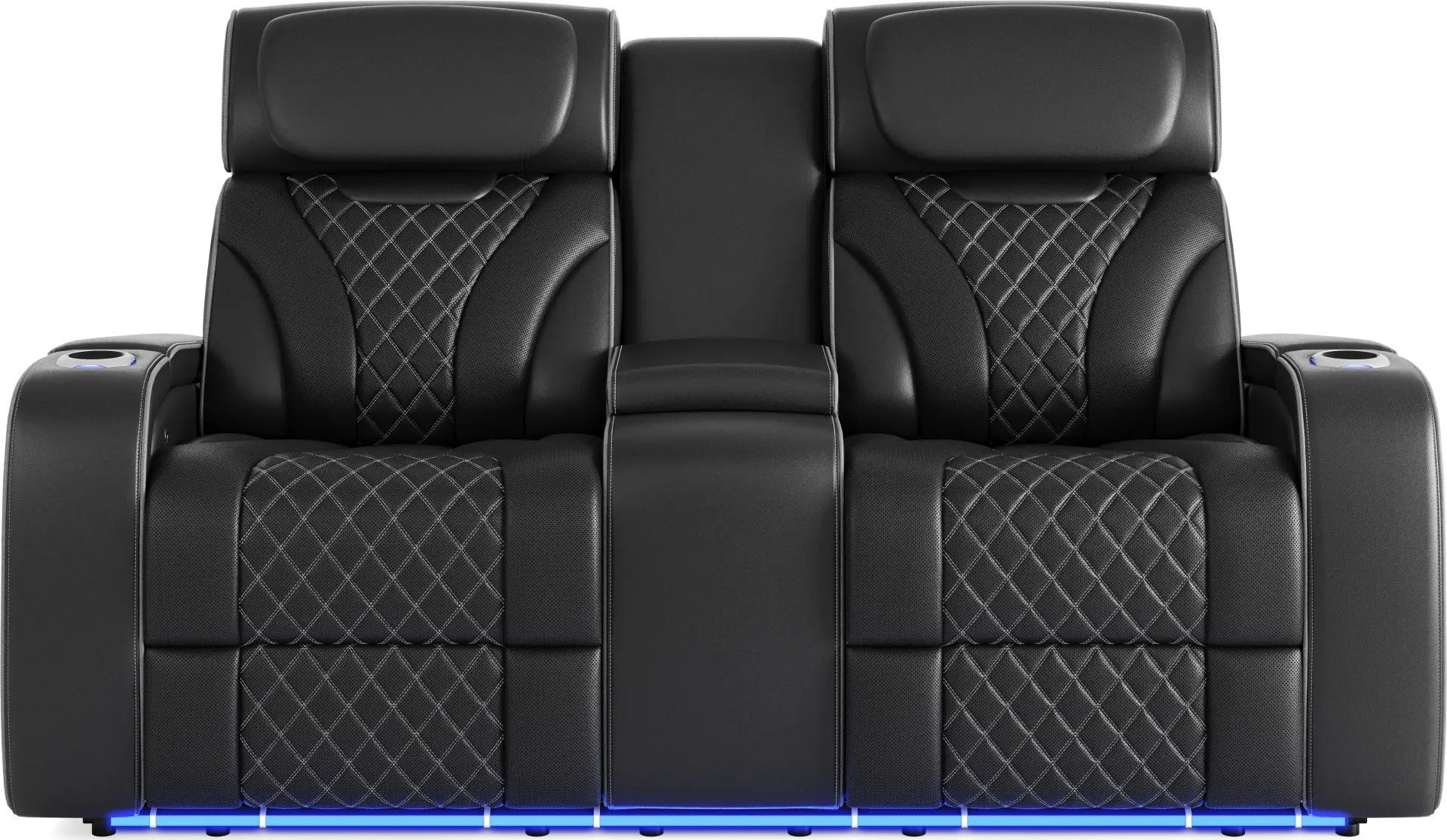 Horizon Ridge Black Leather Triple Power Reclining Console Loveseat with Massage and Heat