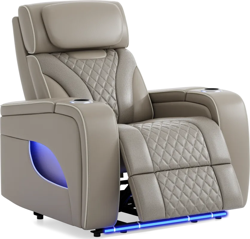 Horizon Ridge Beige Leather Triple Power Recliner with Massage and Heat