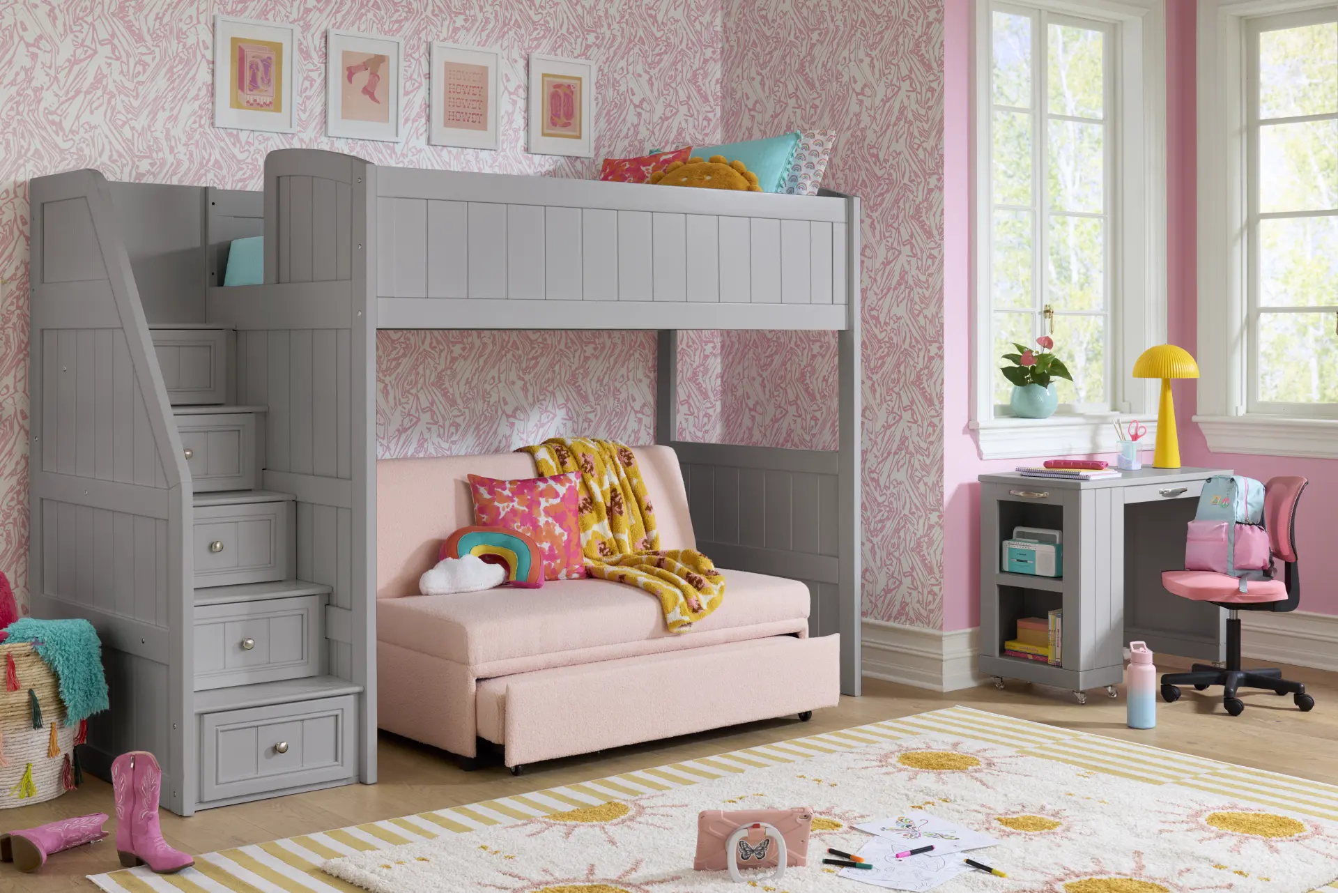 Kids Cottage Colors 2.0 Gray Twin Step Loft Bed