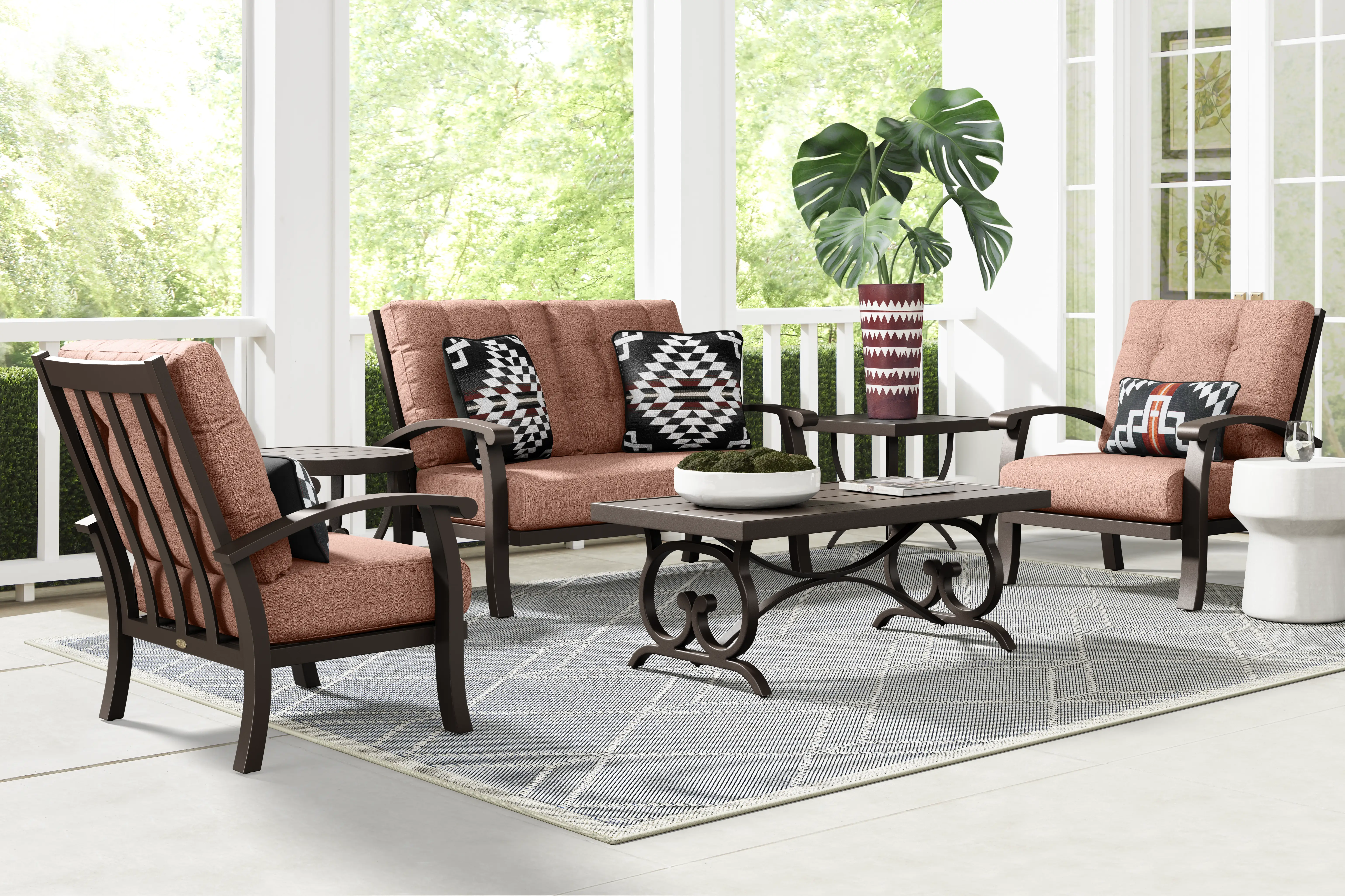 Lake Breeze Aged Bronze 4 Pc Outdoor Loveseat Seating Set with Terracotta Cushions - Thumbnail - Image 1