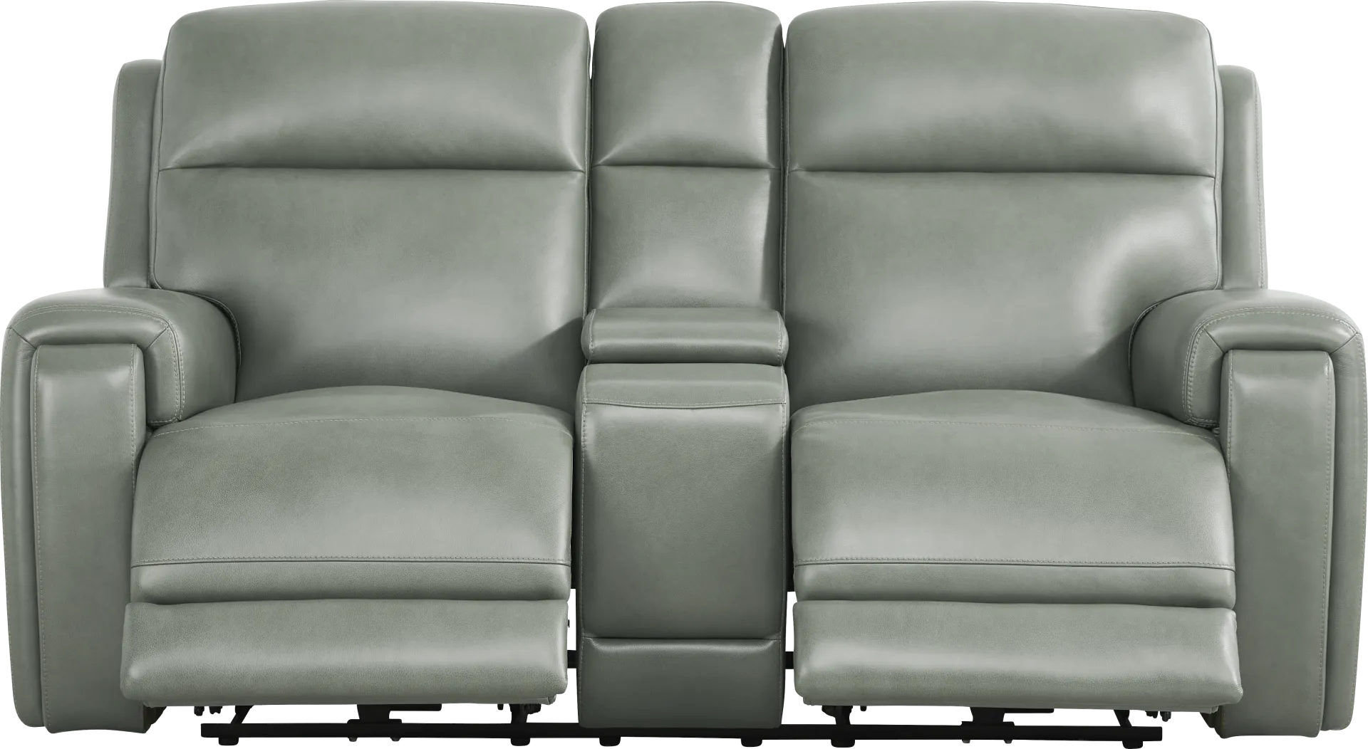 Genesis Green Leather Dual Power Reclining Console Loveseat - Image 1
