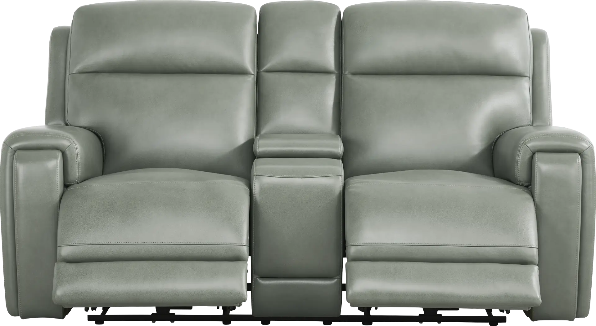 Genesis Green Leather Dual Power Reclining Console Loveseat
