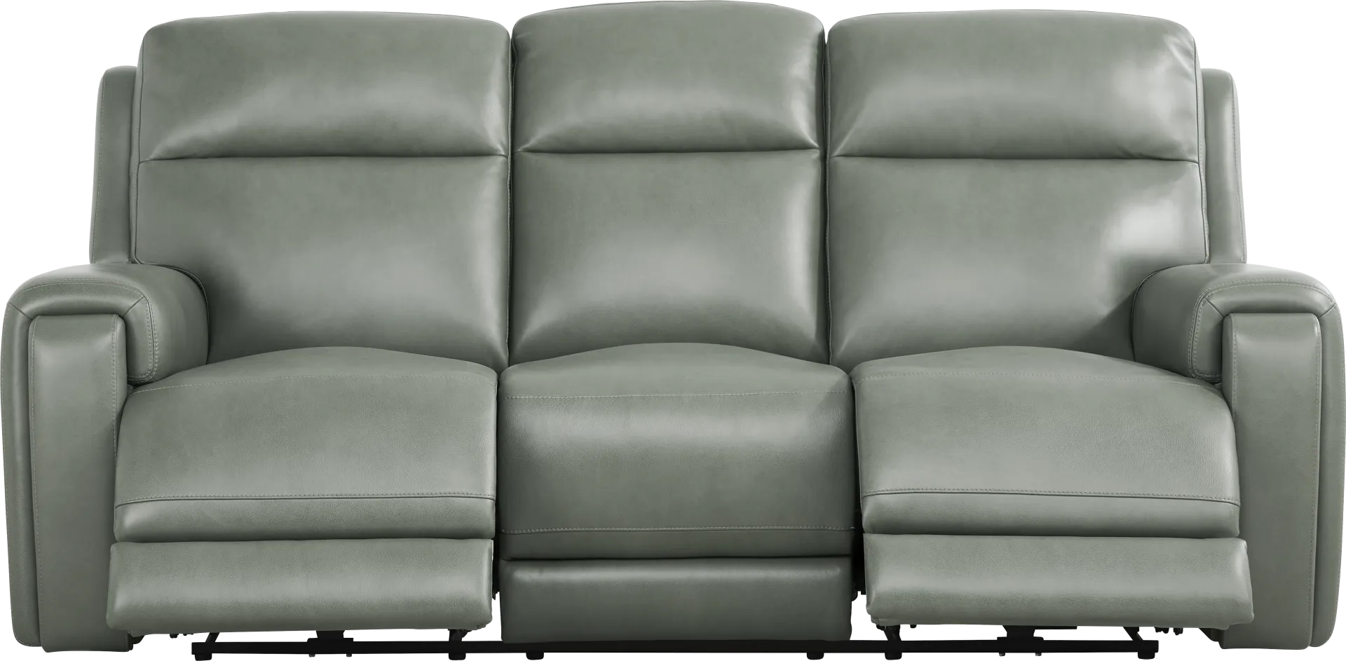 Genesis Green Leather Dual Power Reclining Sofa - Image 1