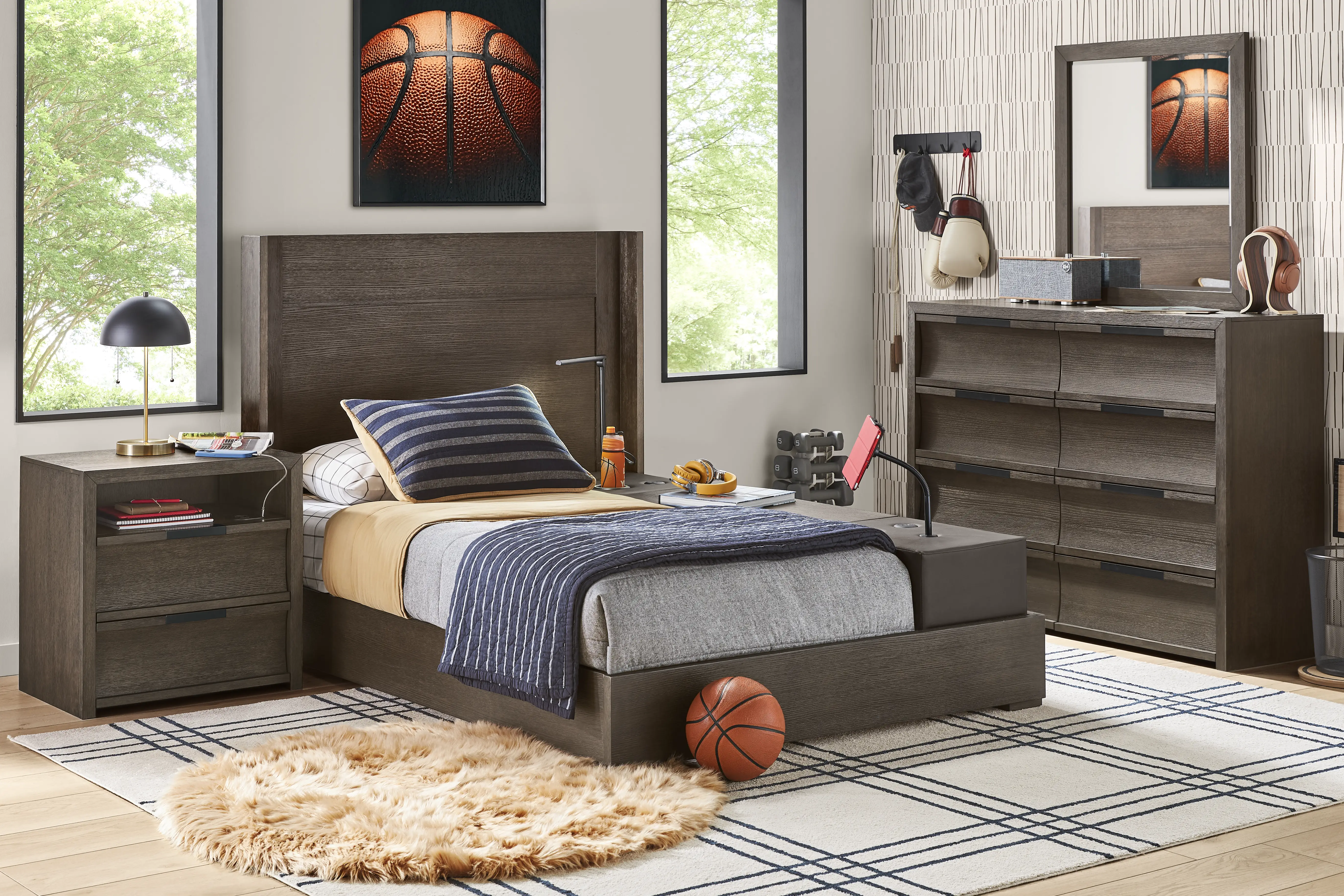 Kids Sierra Summit Brown Oak Twin Panel Bedroom with Tech Console - Image 1