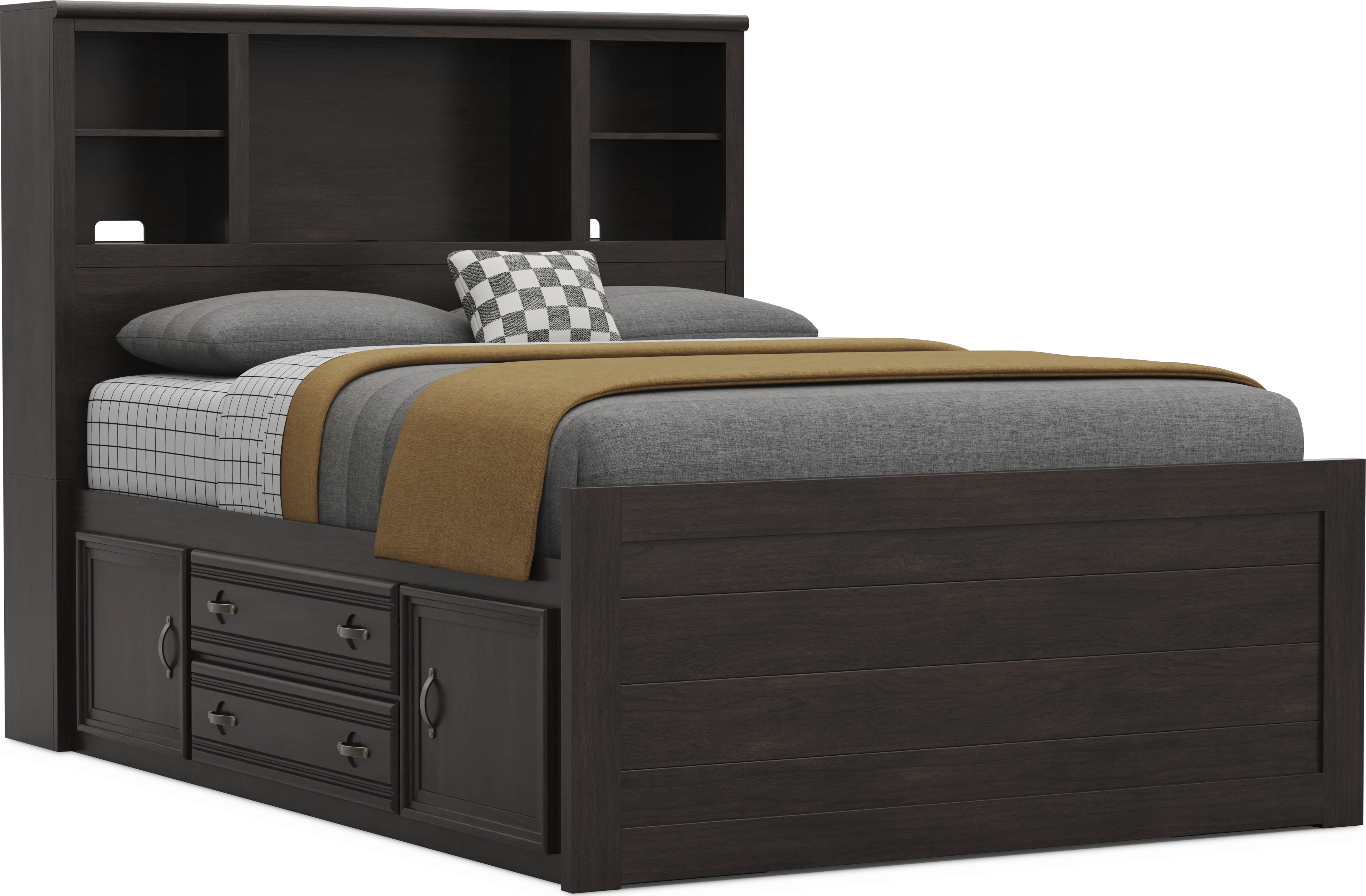 Kids Creekside 3.0 Charcoal Full Bookcase Bed with 2 Storage Side Rails - Thumbnail - Image 1