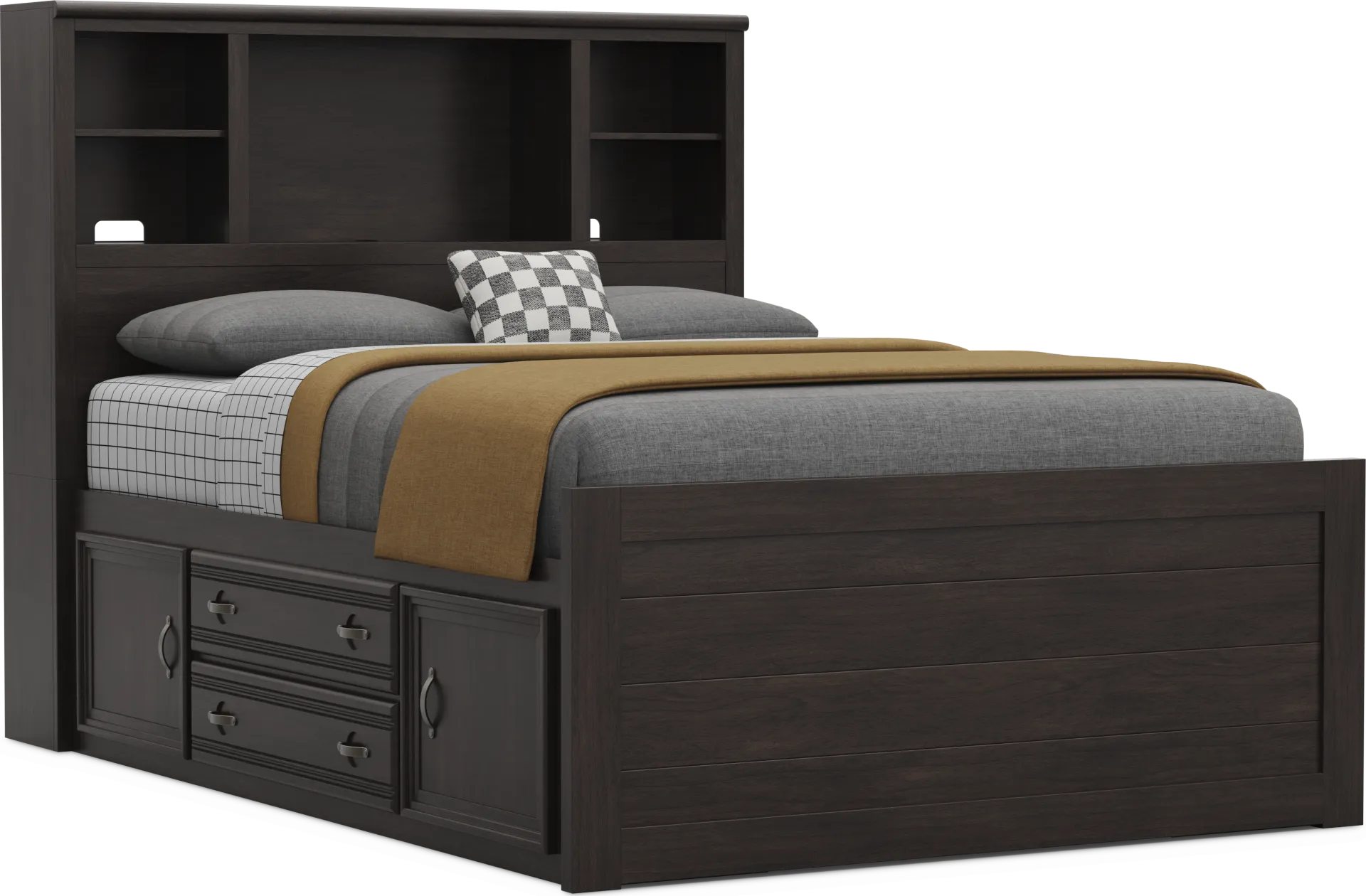 Kids Creekside 3.0 Charcoal Full Bookcase Bed with 2 Storage Side Rails - Image 1
