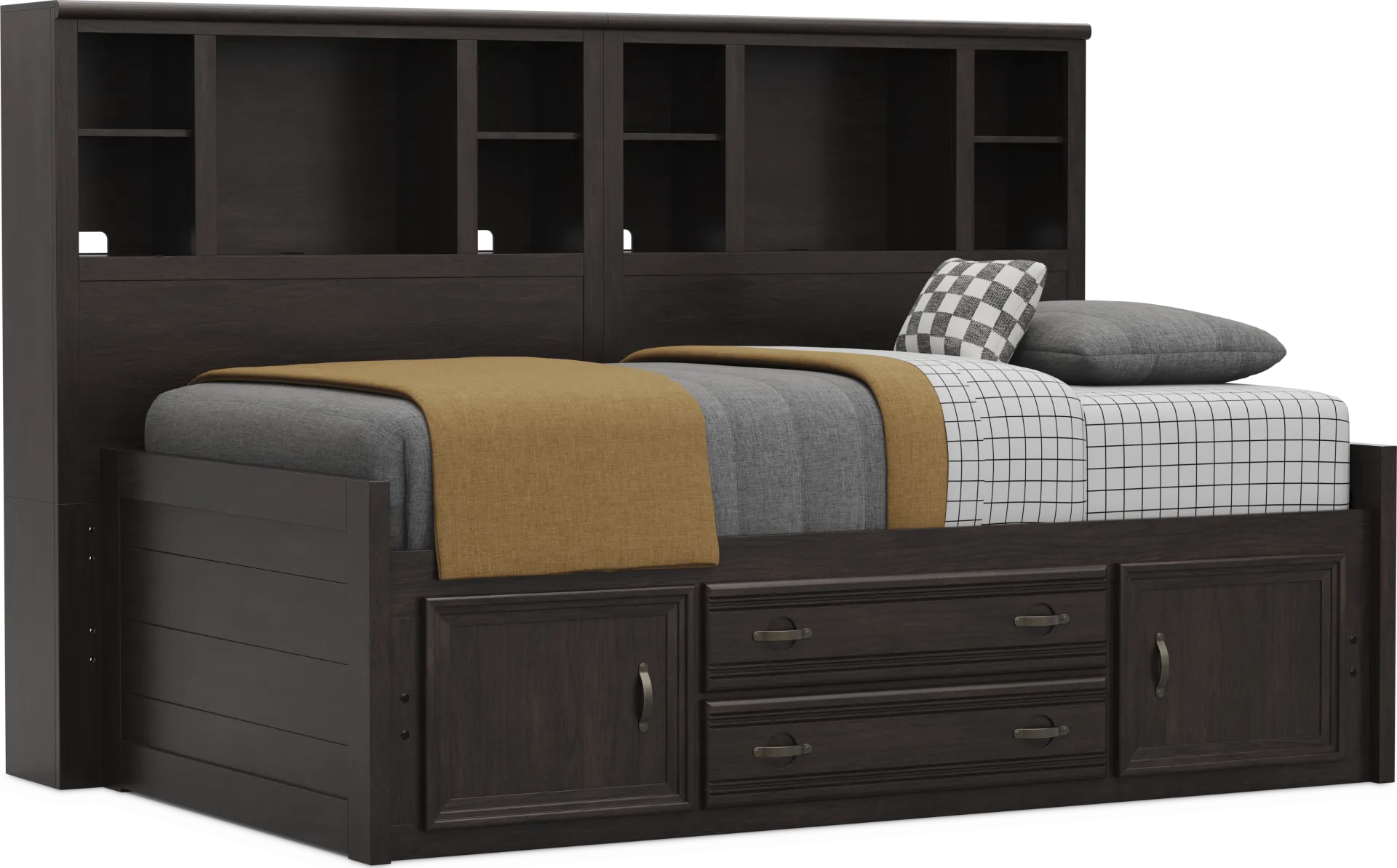 Kids Creekside 3.0 Charcoal Twin Bookcase Wall Bed with Storage Side Rail - Image 1