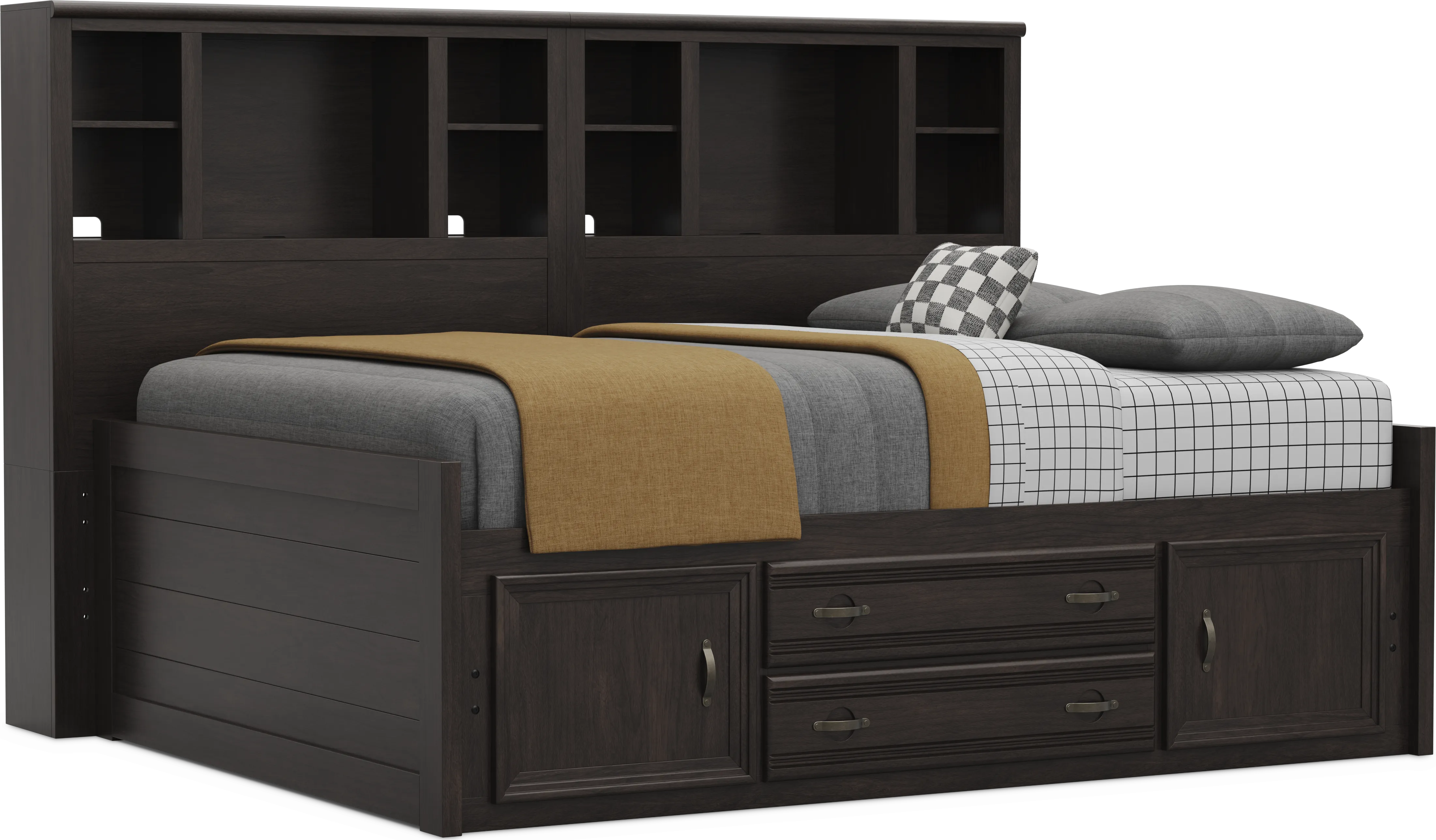 Kids Creekside 3.0 Charcoal Full Bookcase Wall Bed with Storage Side Rail - Thumbnail - Image 1