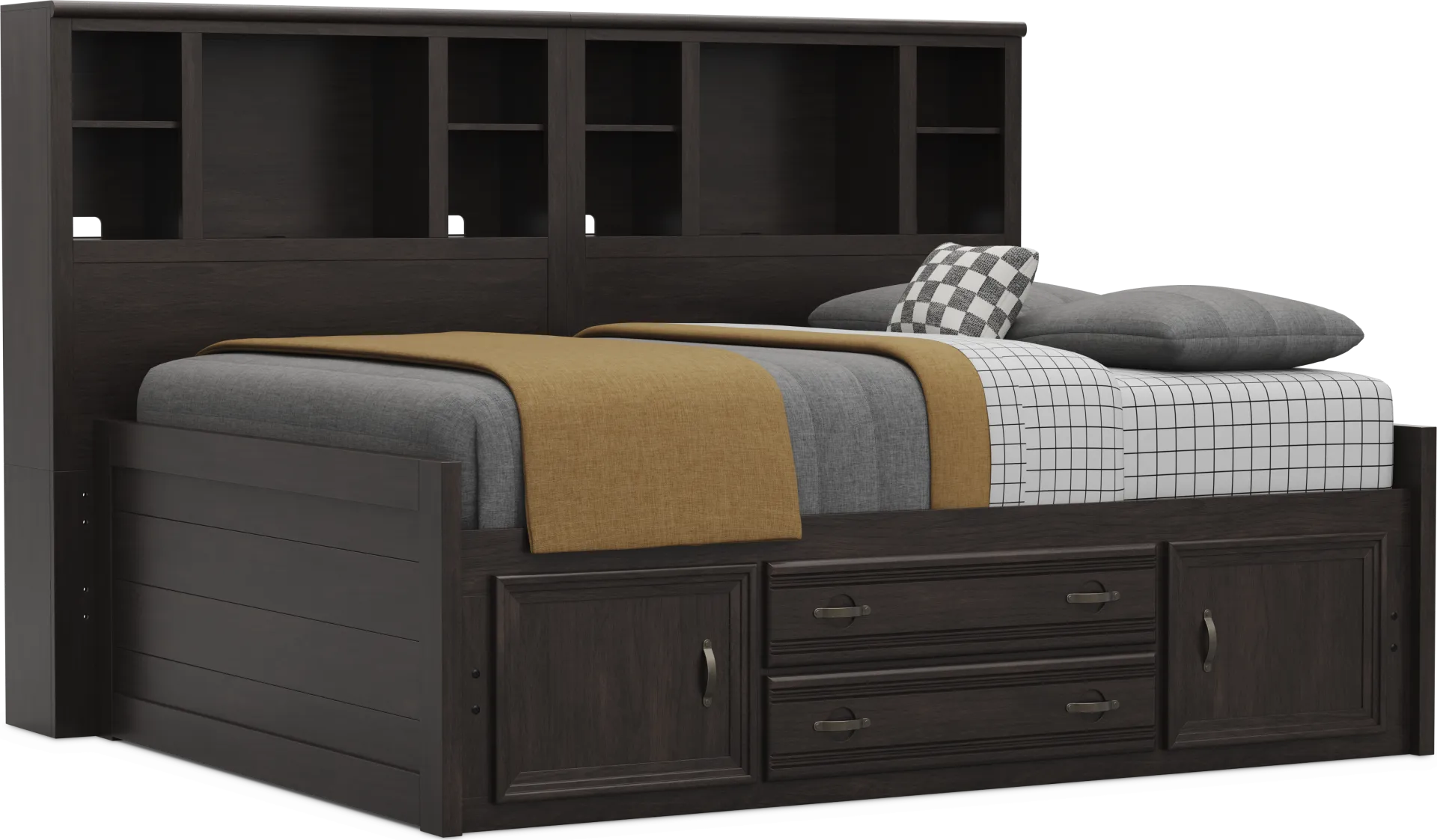 Kids Creekside 3.0 Charcoal Full Bookcase Wall Bed with Storage Side Rail - Image 1