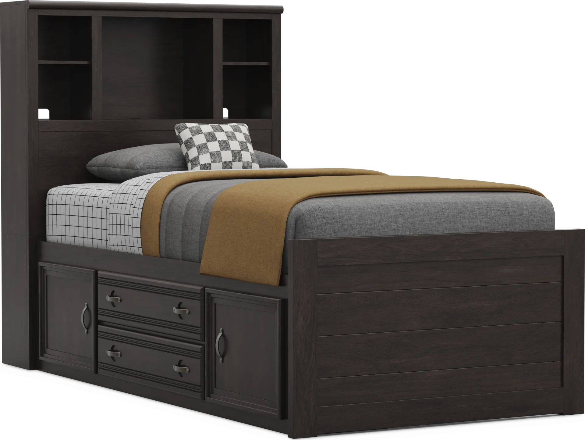Kids Creekside 3.0 Charcoal Twin Bookcase Bed with Storage Side Rail - Image 1