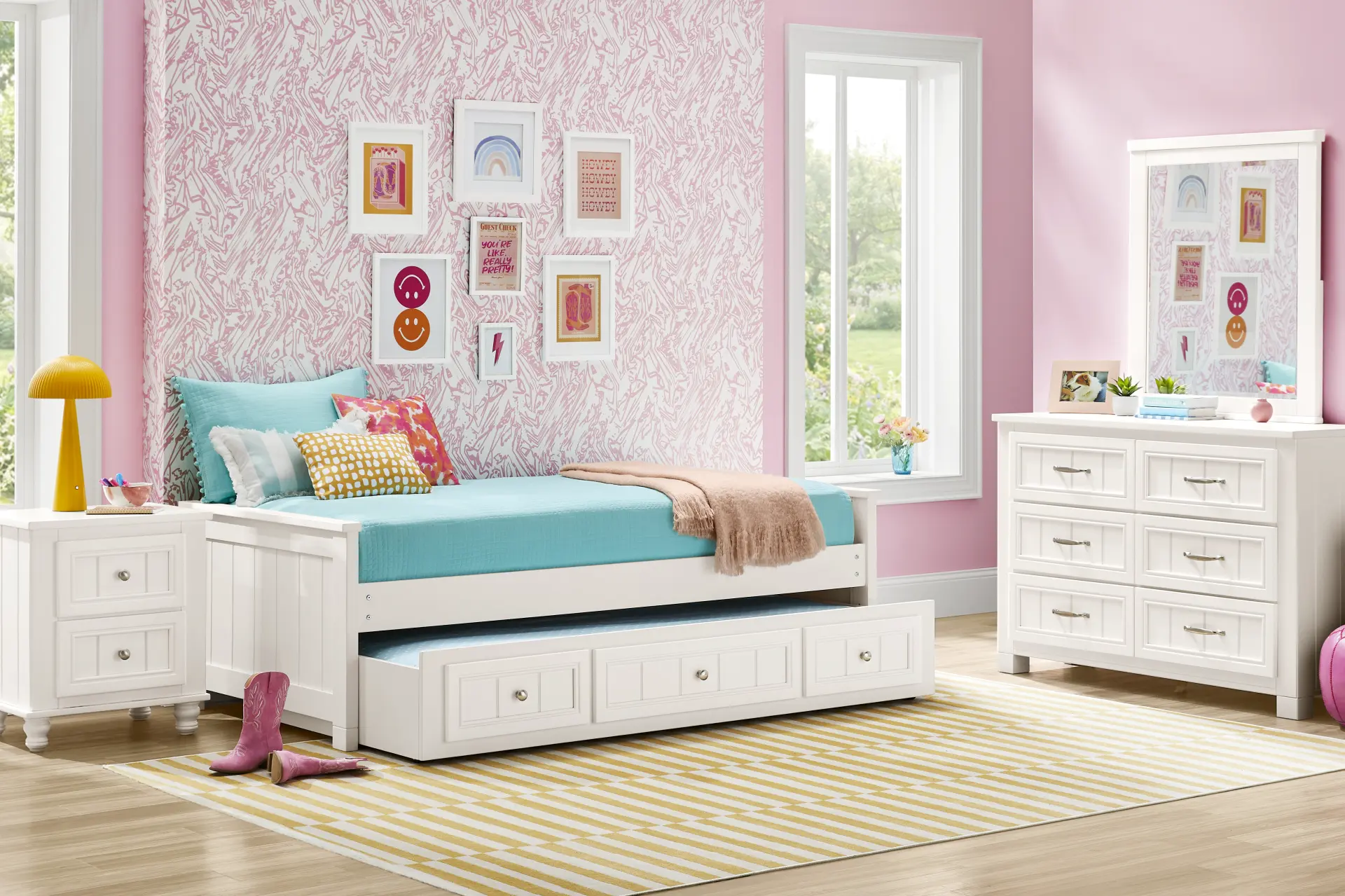 Kids Cottage Colors 2.0 White Twin Low Profile Bedroom