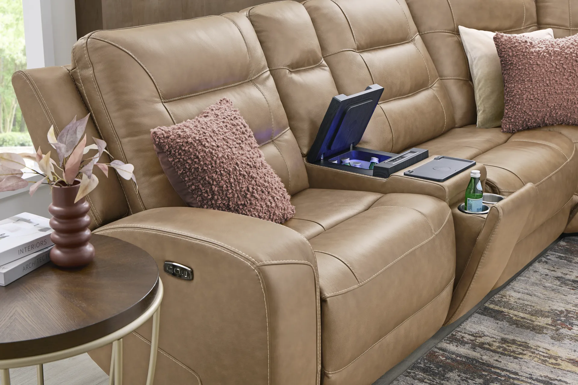 Montero Sand Leather 6 Pc Dual Power Reclining Sectional - Image 18