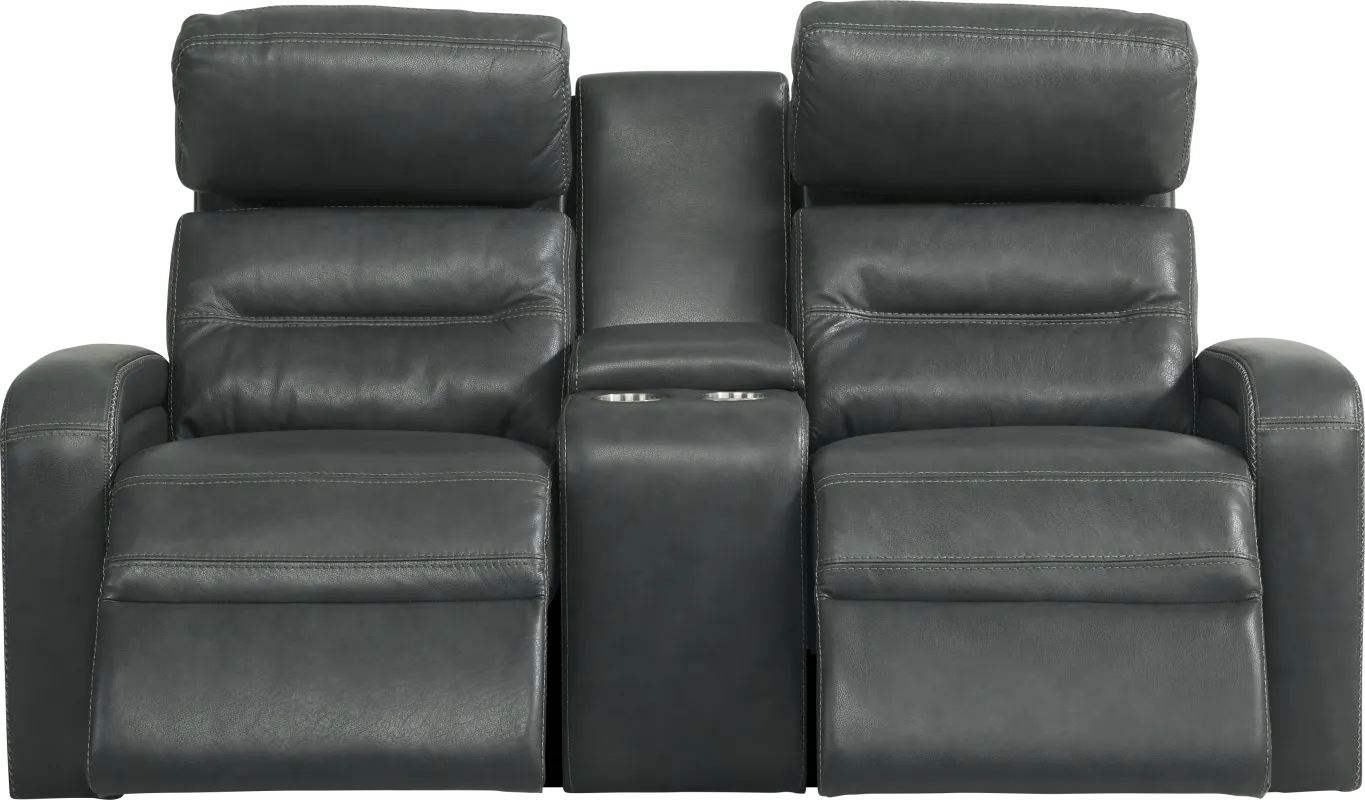 Sierra Madre Gray Leather Dual Power Reclining Console Loveseat