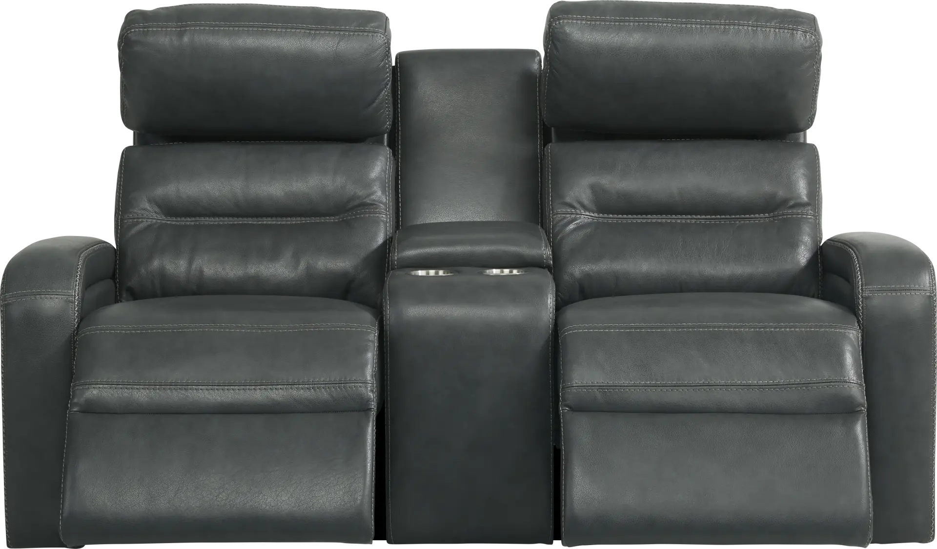 Sierra Madre Gray Leather Dual Power Reclining Console Loveseat