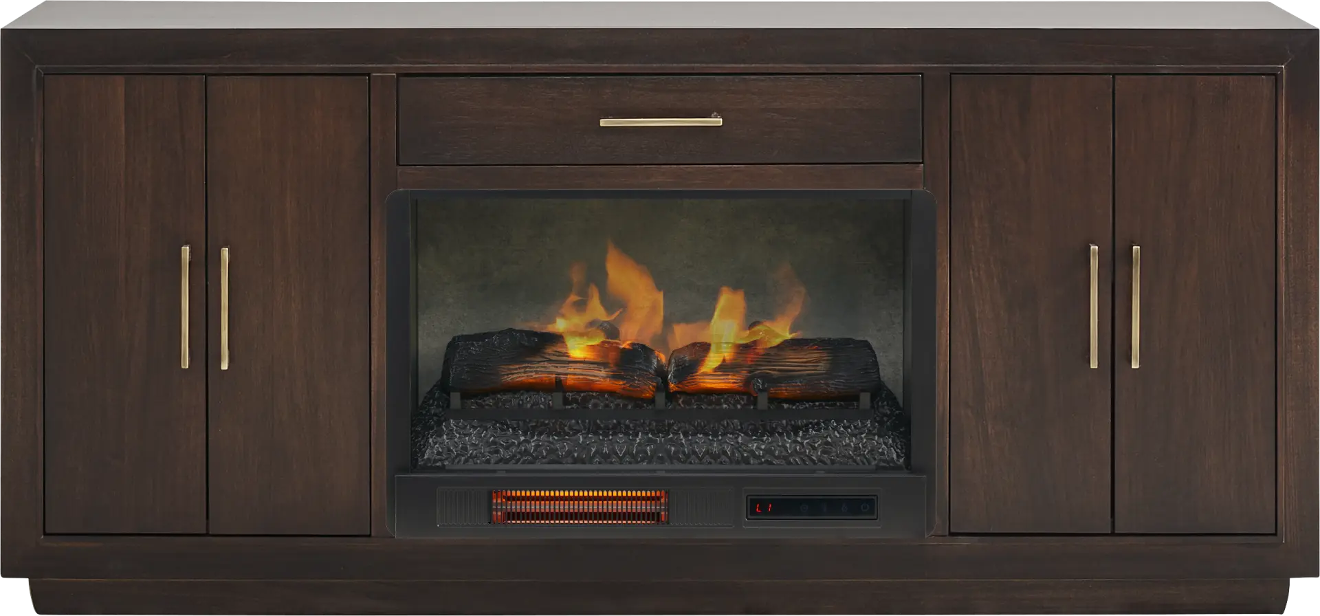 Grantham Brown 66 in. Console with Electric Log Fireplace