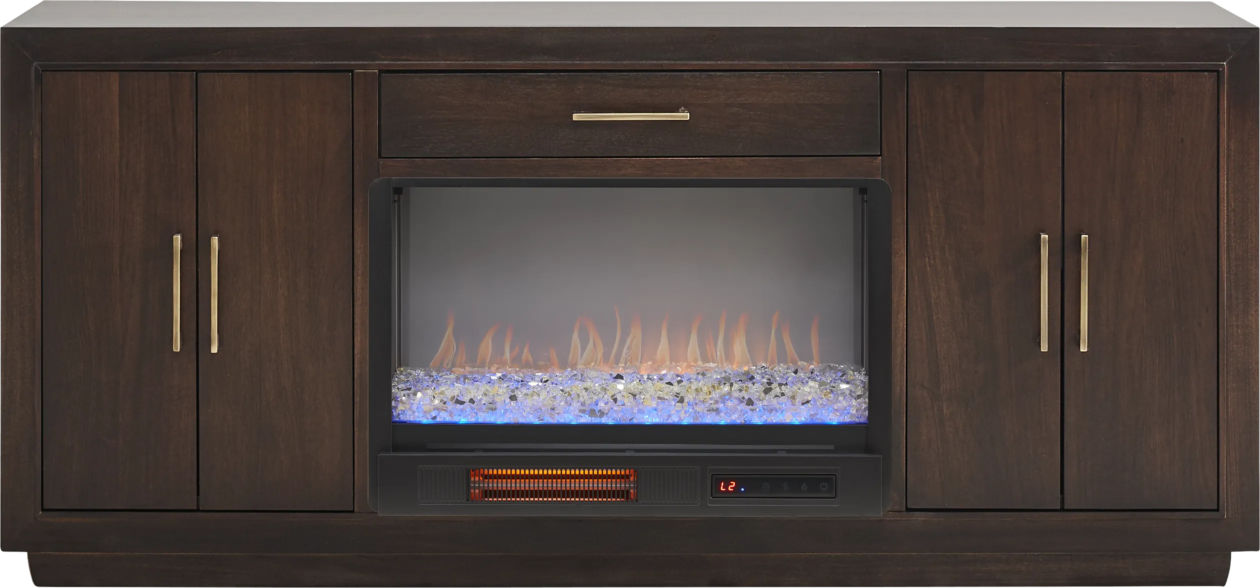 Grantham Brown 66 in. Console with Electric Fireplace - Thumbnail - Image 1