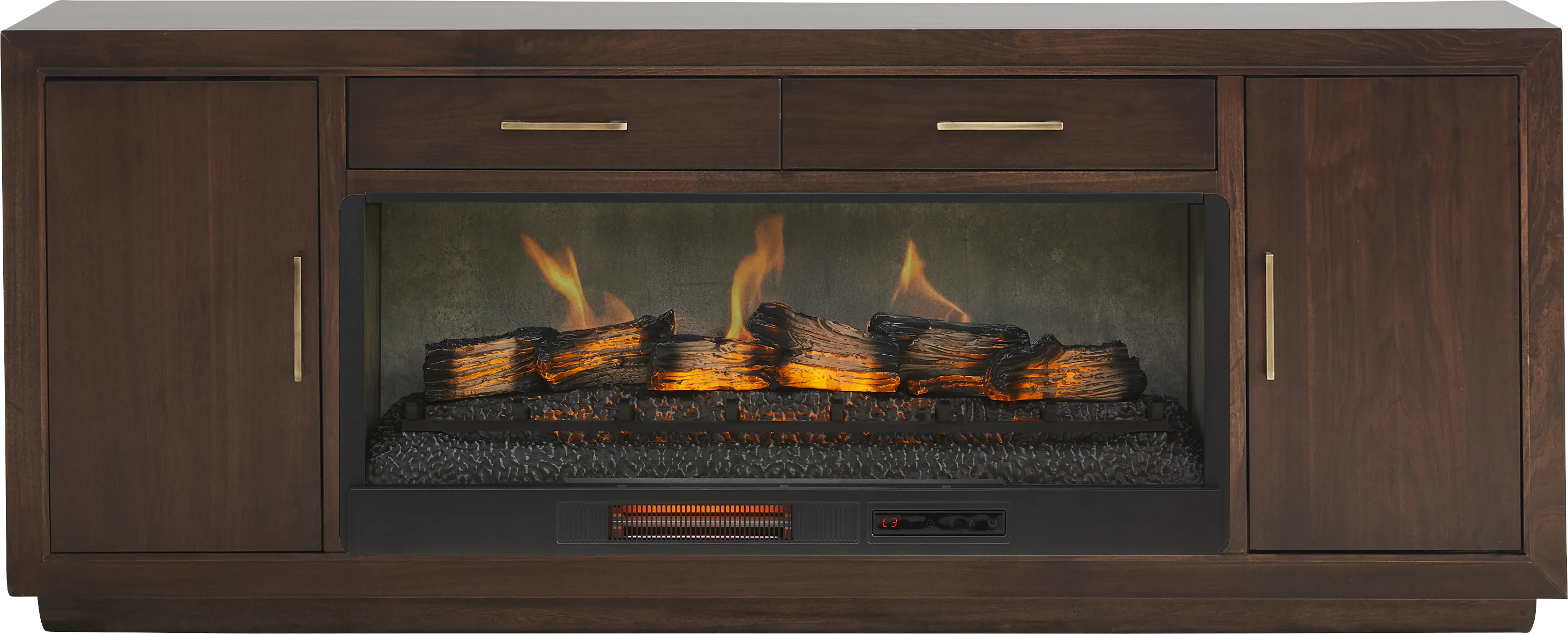 Grantham Brown 76 in. Console with Electric Log Fireplace - Thumbnail - Image 1