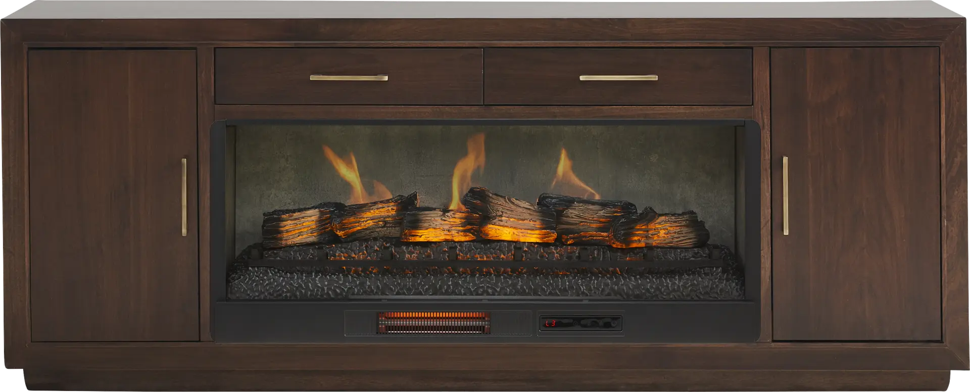 Grantham Brown 76 in. Console with Electric Log Fireplace