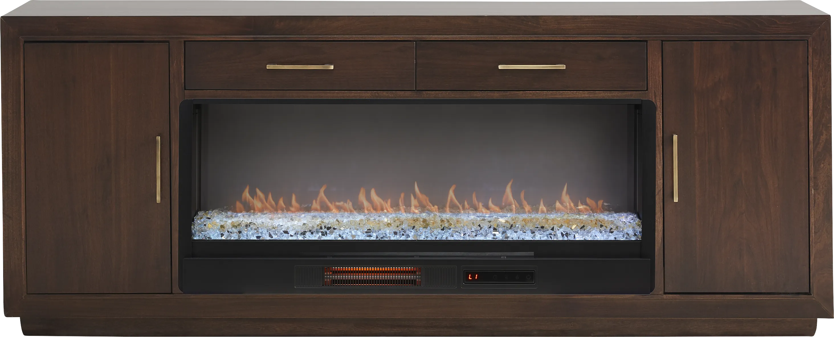 Grantham Brown 76 in. Console with Electric Fireplace - Thumbnail - Image 1