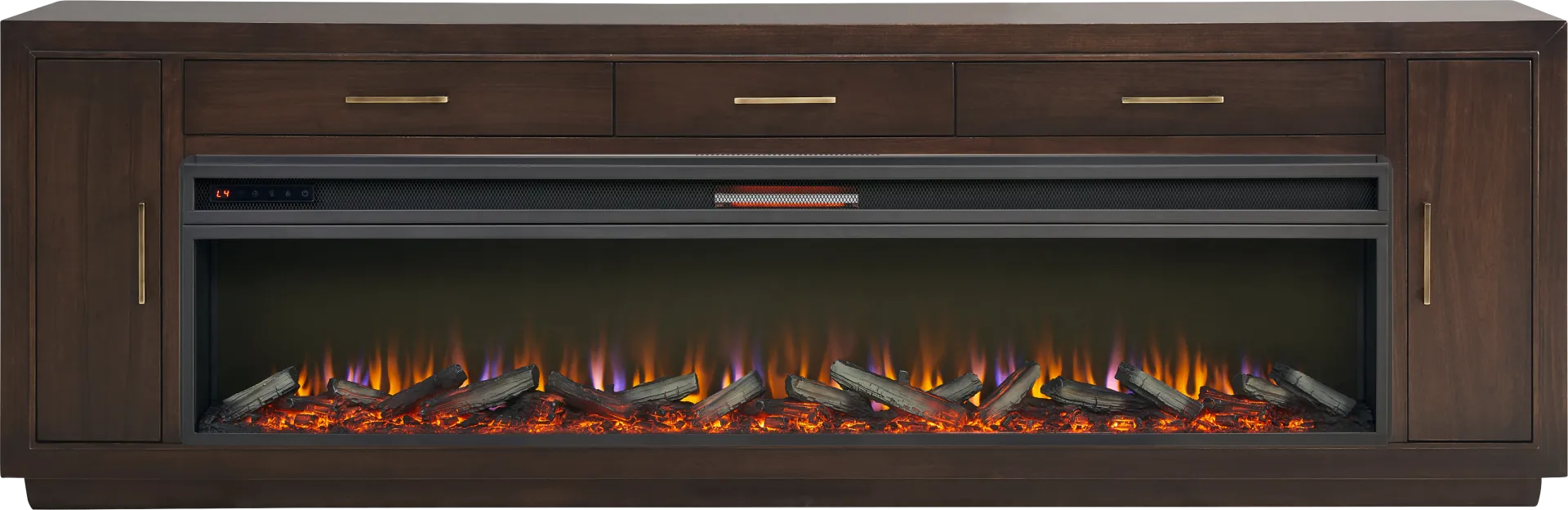 Grantham Brown 94 in. Console with Electric Log Fireplace - Image 1
