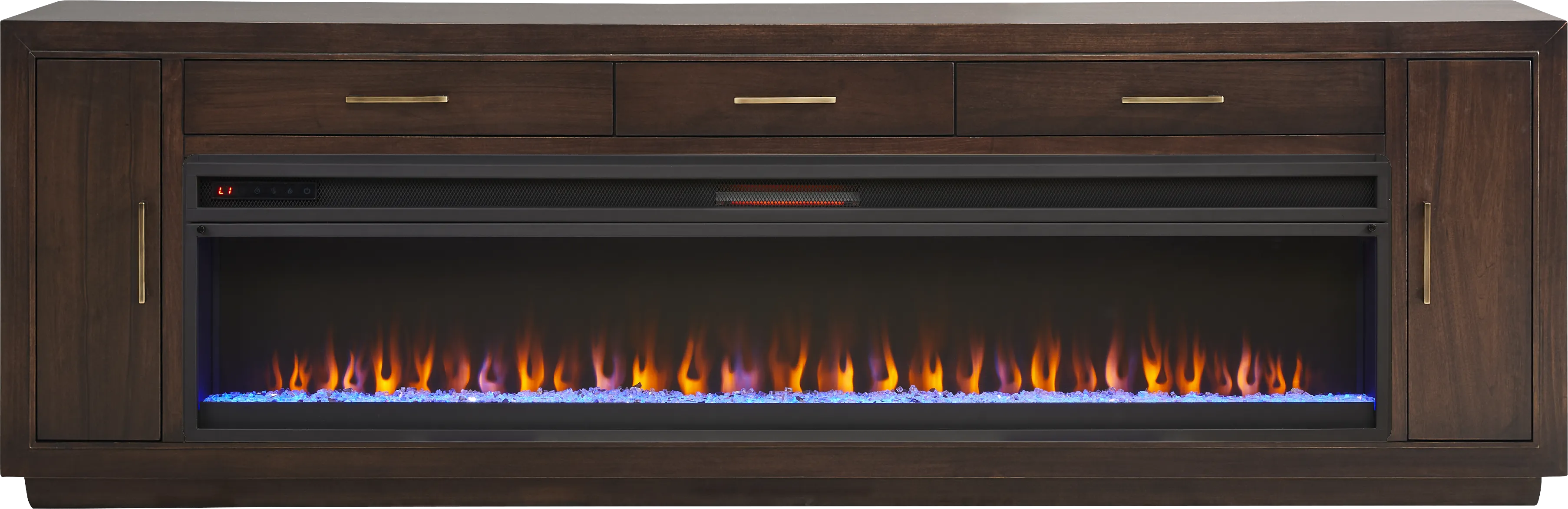 Grantham Brown 94 in. Console with Electric Fireplace - Thumbnail - Image 1