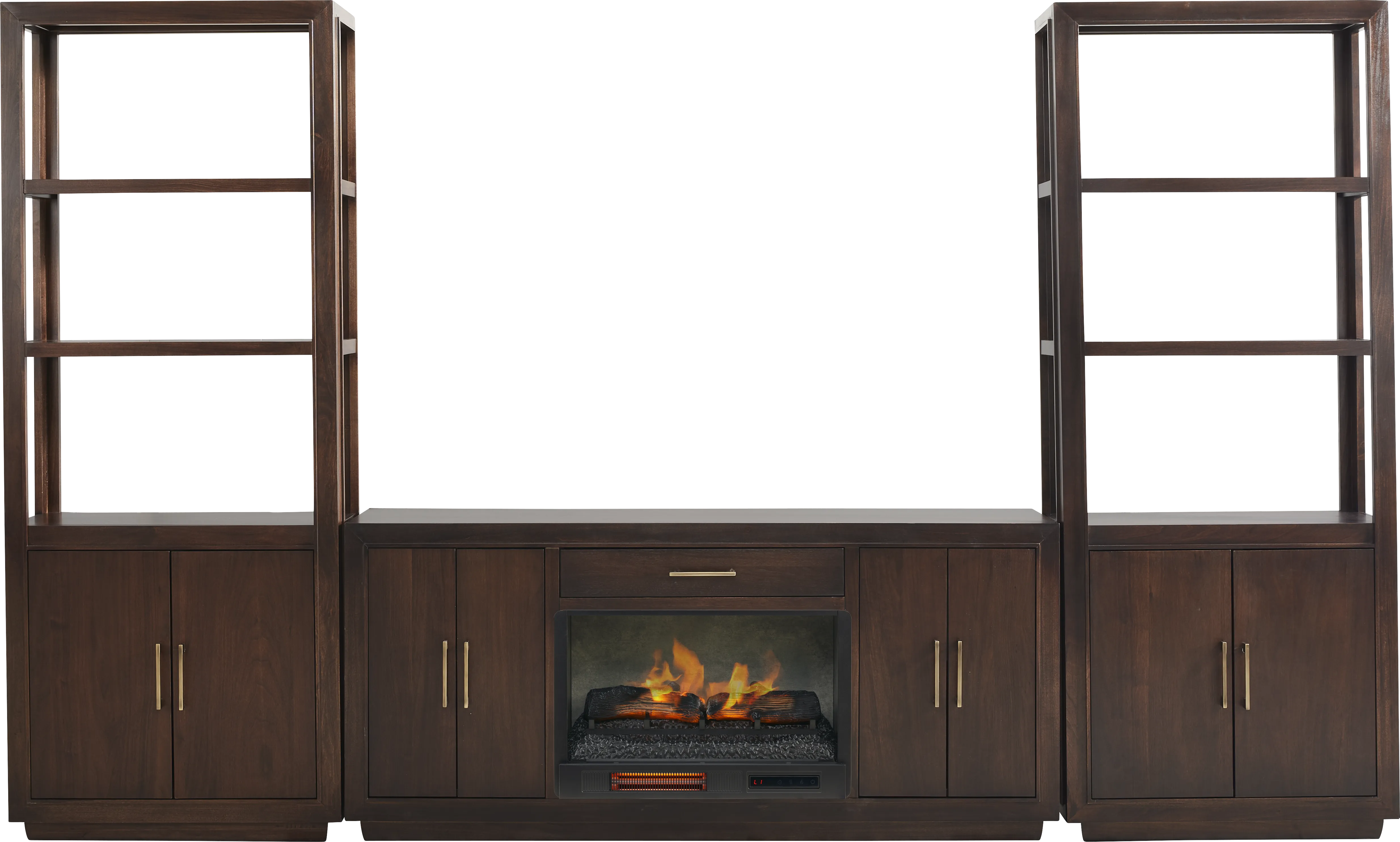 Grantham Brown 4 Pc Wall Unit with 66 in. Console and Electric Log Fireplace - Thumbnail - Image 1