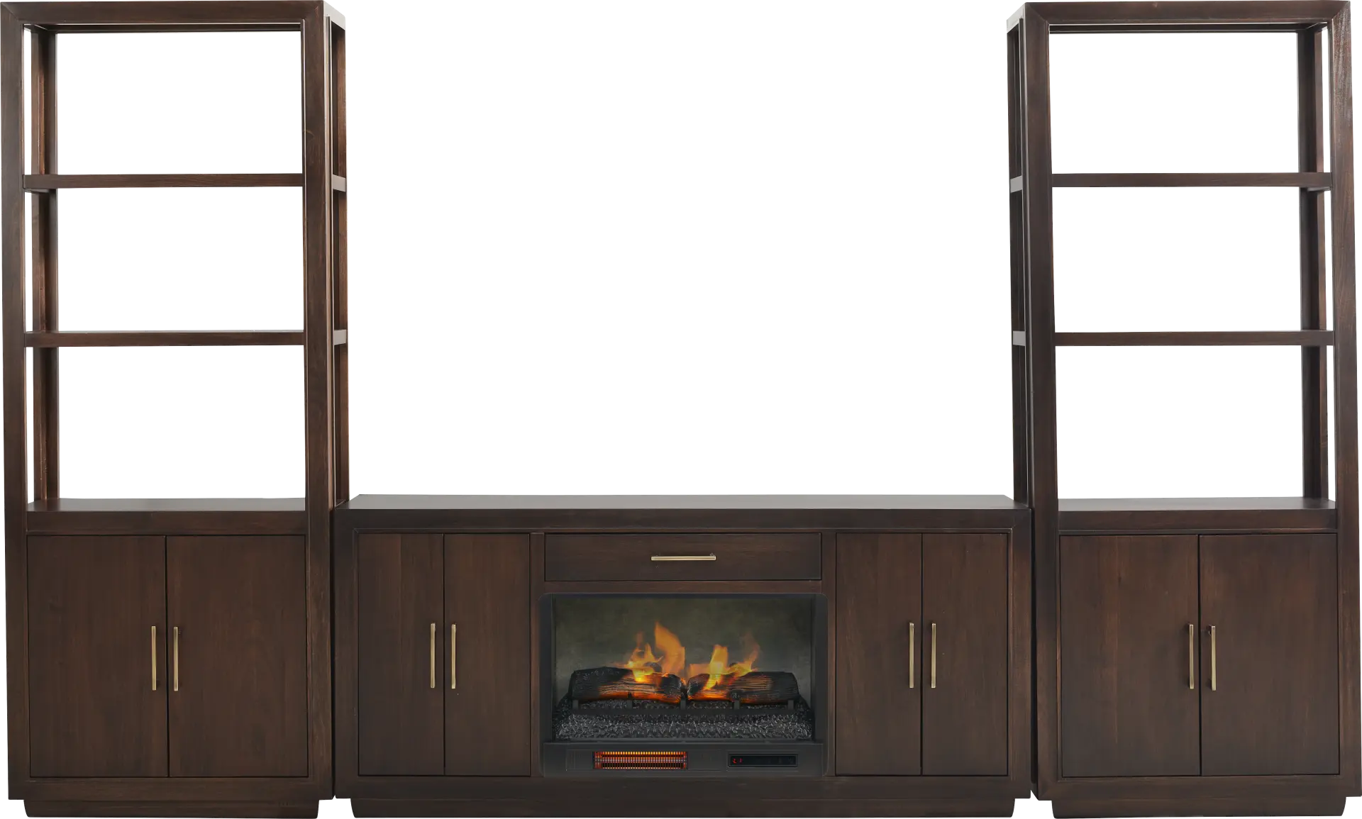 Grantham Brown 4 Pc Wall Unit with 66 in. Console and Electric Log Fireplace
