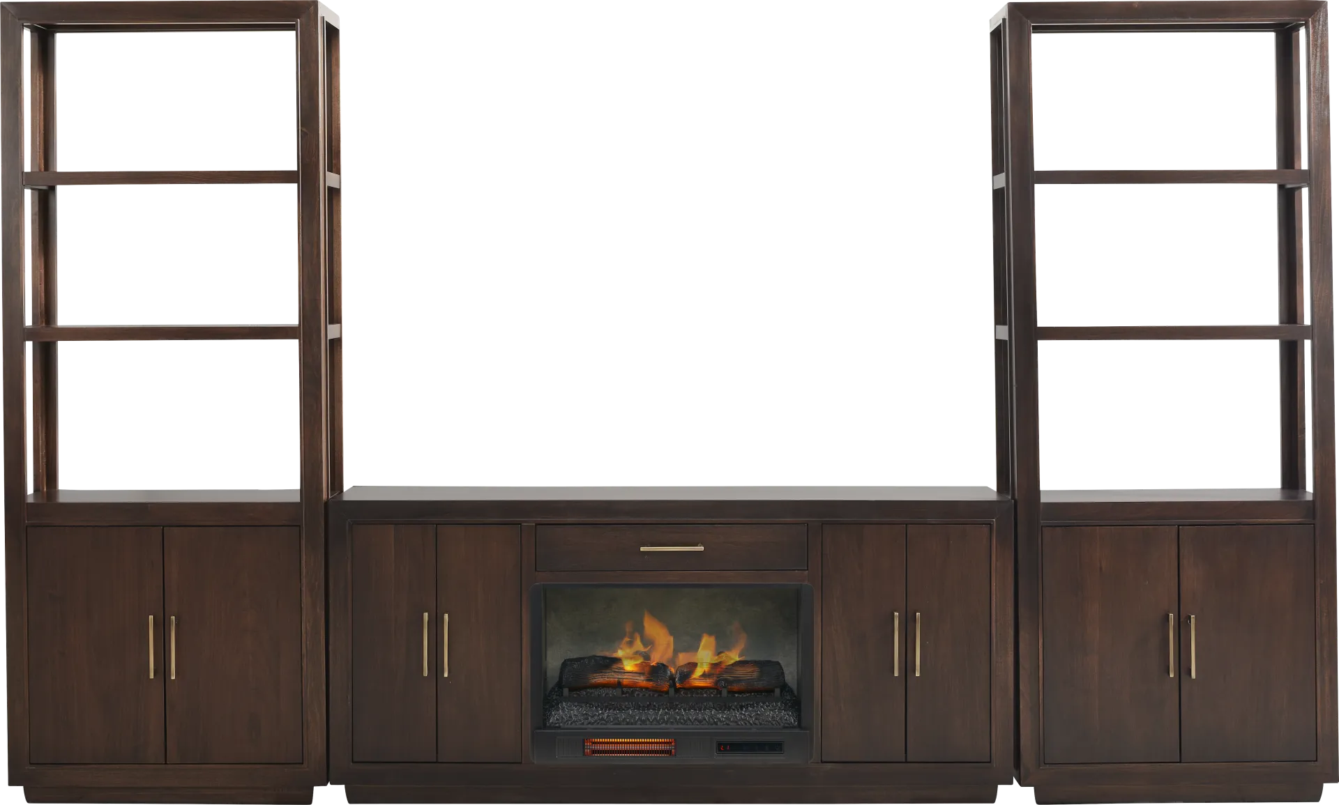 Grantham Brown 4 Pc Wall Unit with 66 in. Console and Electric Log Fireplace - Image 1