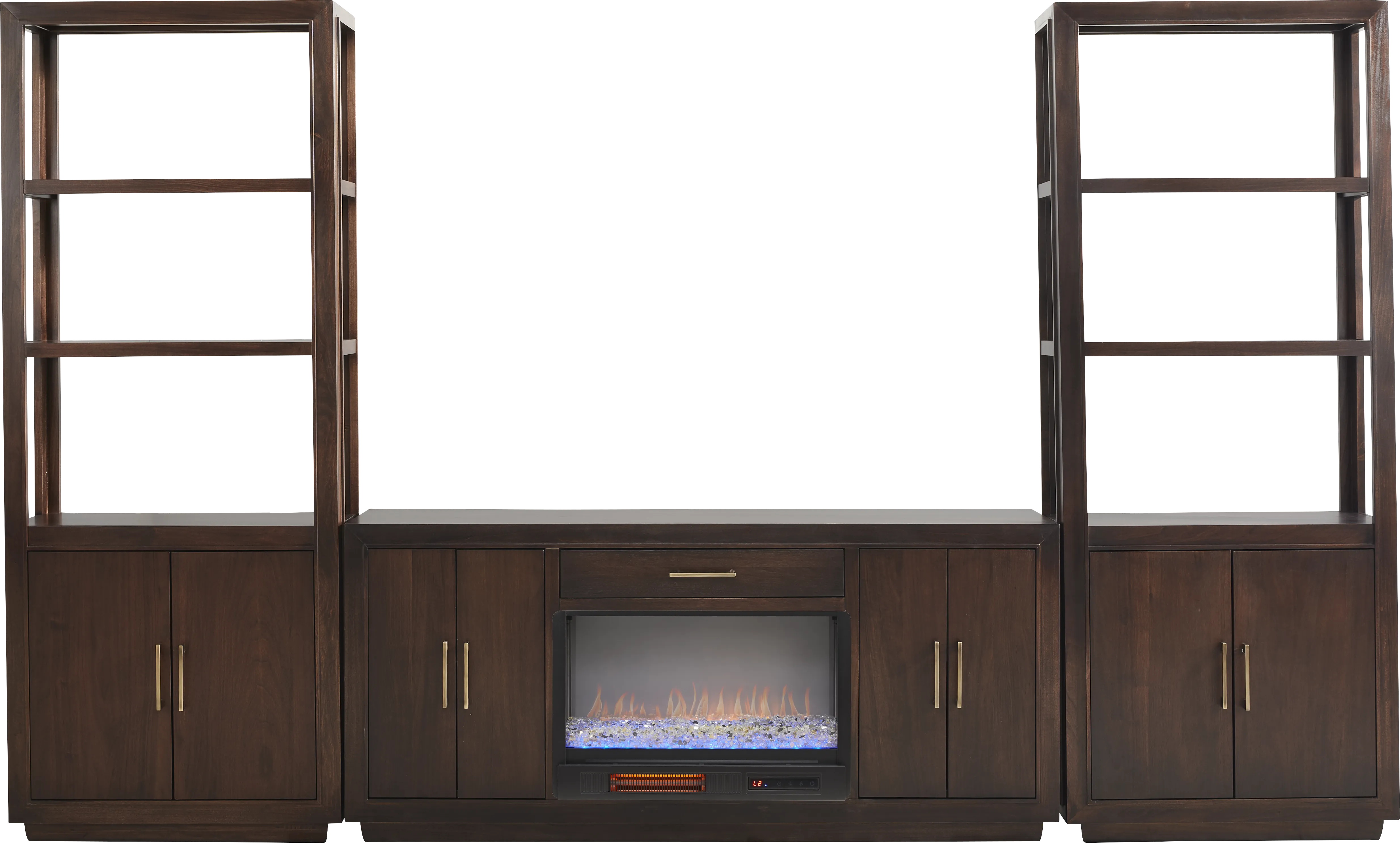Grantham Brown 4 Pc Wall Unit with 66 in. Console and Electric Fireplace - Thumbnail - Image 1