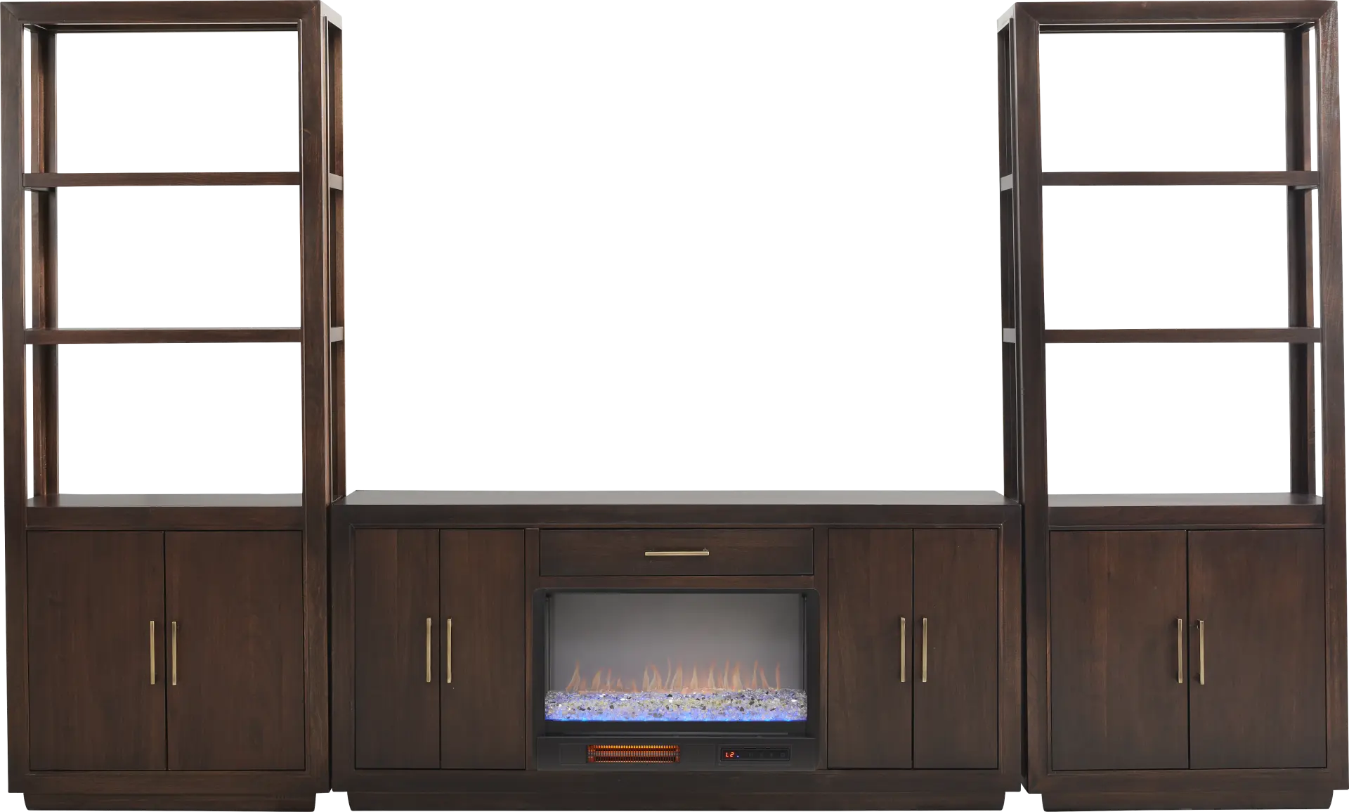 Grantham Brown 4 Pc Wall Unit with 66 in. Console and Electric Fireplace