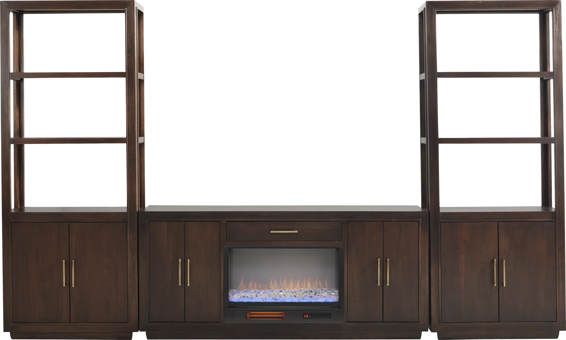 Grantham Brown 4 Pc Wall Unit with 66 in. Console and Electric Fireplace - Image 1