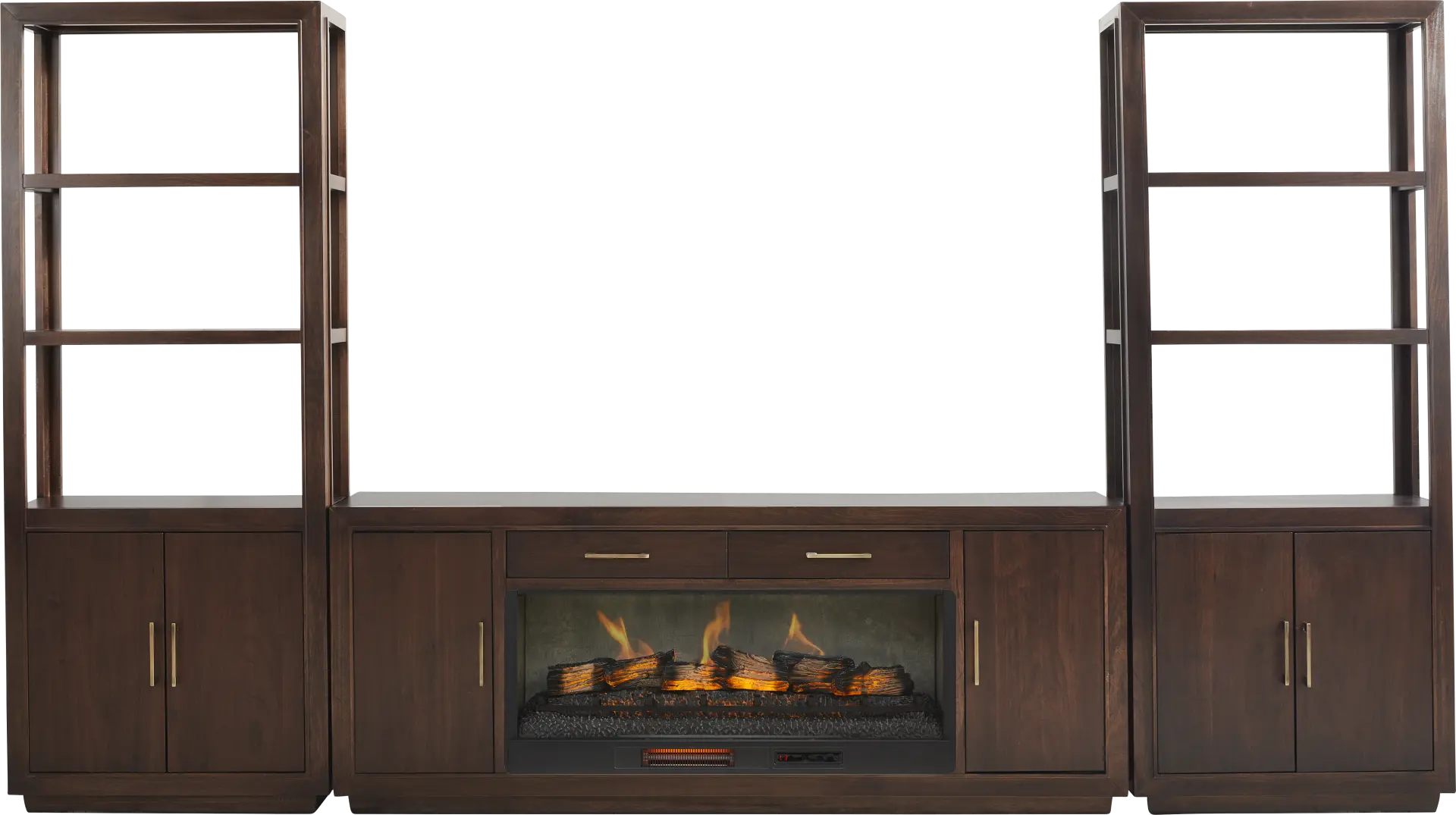 Grantham Brown 4 Pc Wall Unit with 76 in. Console and Electric Log Fireplace