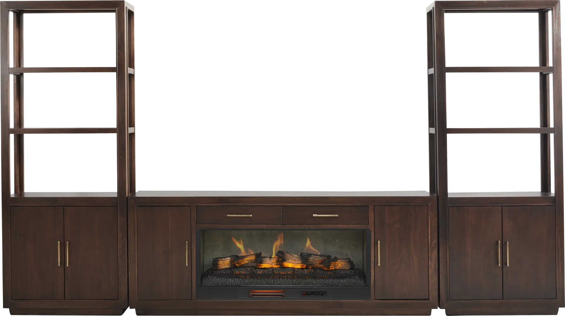 Grantham Brown 4 Pc Wall Unit with 76 in. Console and Electric Log Fireplace - Image 1