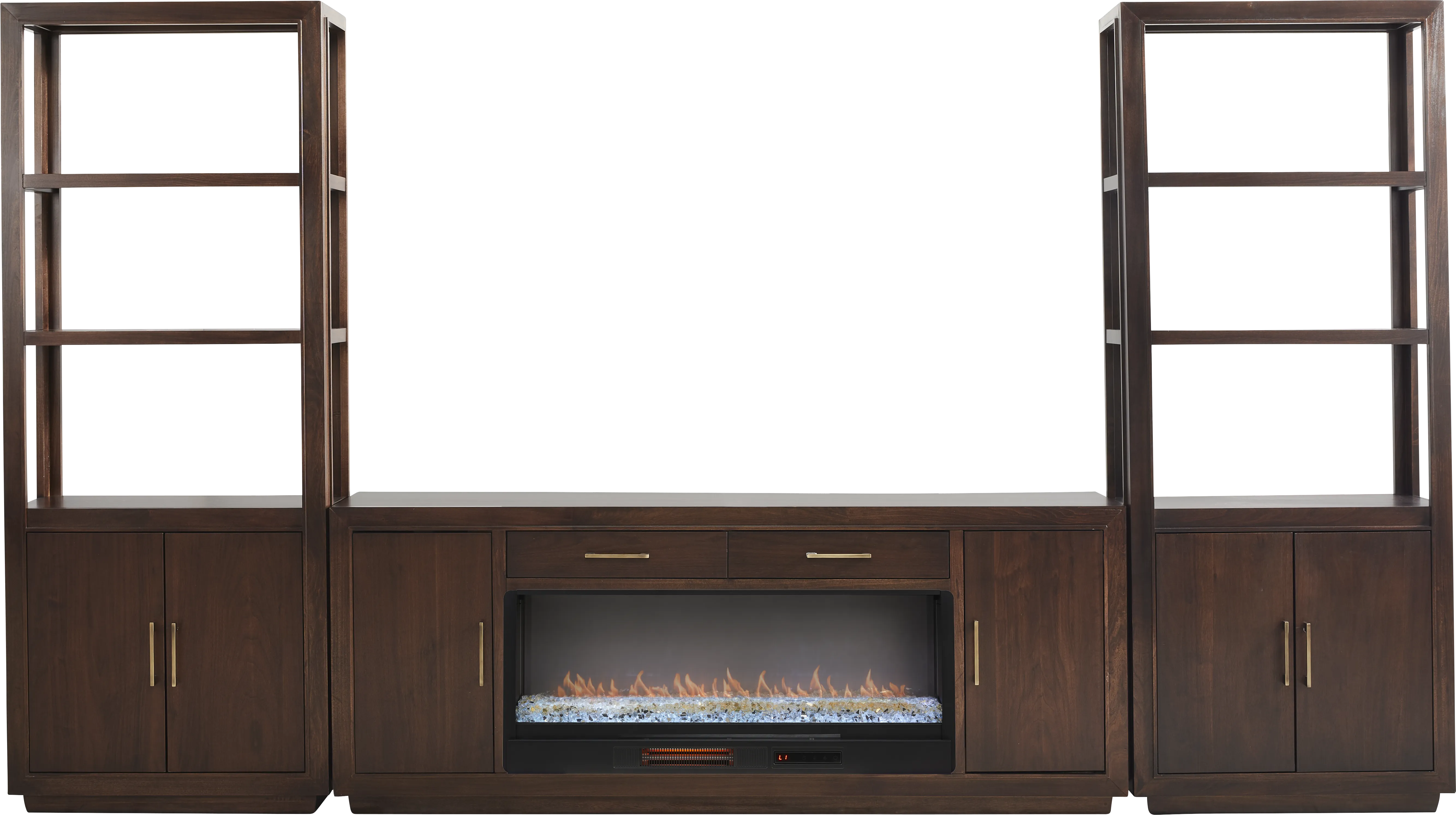 Grantham Brown 4 Pc Wall Unit with 76 in. Console and Electric Fireplace - Thumbnail - Image 1