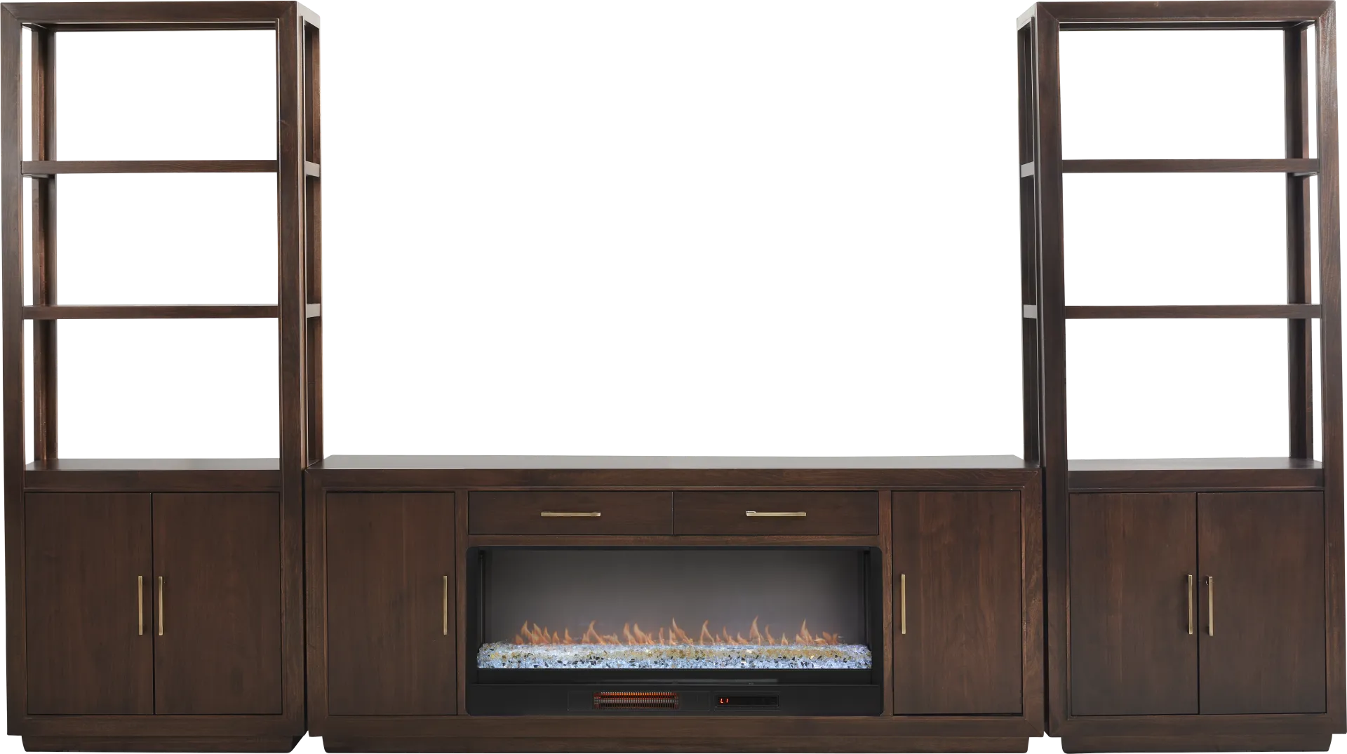 Grantham Brown 4 Pc Wall Unit with 76 in. Console and Electric Fireplace - Image 1