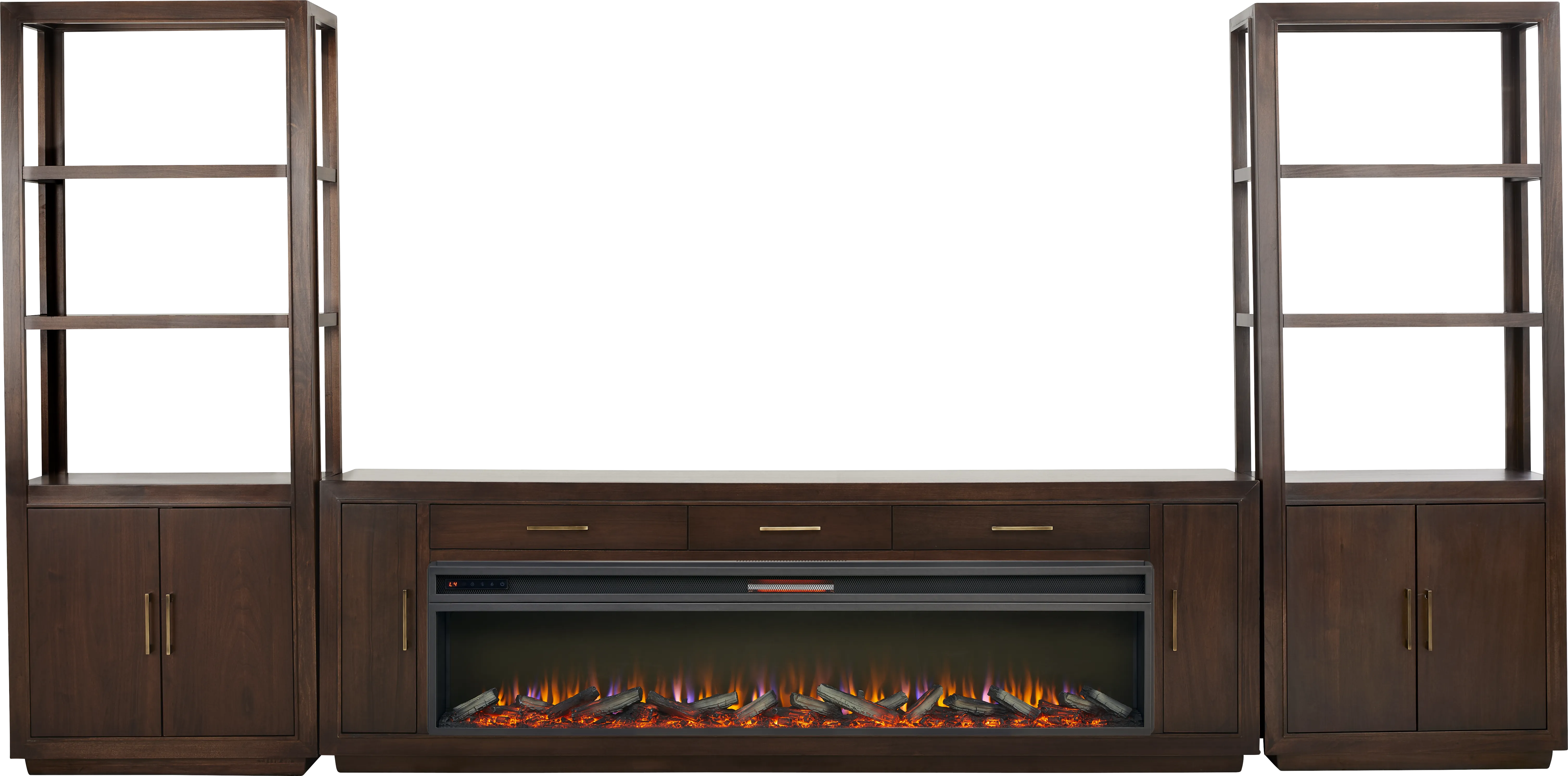 Grantham Brown 4 Pc Wall Unit with 94 in. Console and Electric Log Fireplace - Thumbnail - Image 1