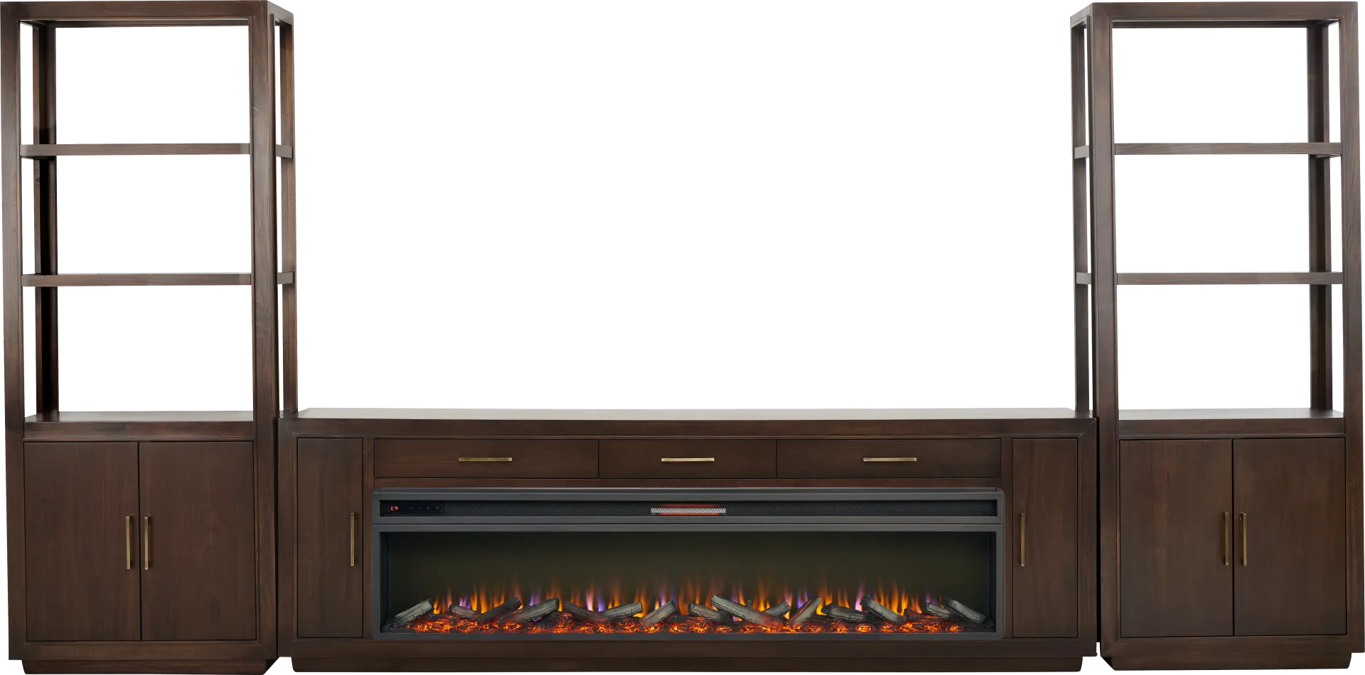 Grantham Brown 4 Pc Wall Unit with 94 in. Console and Electric Log Fireplace - Image 1