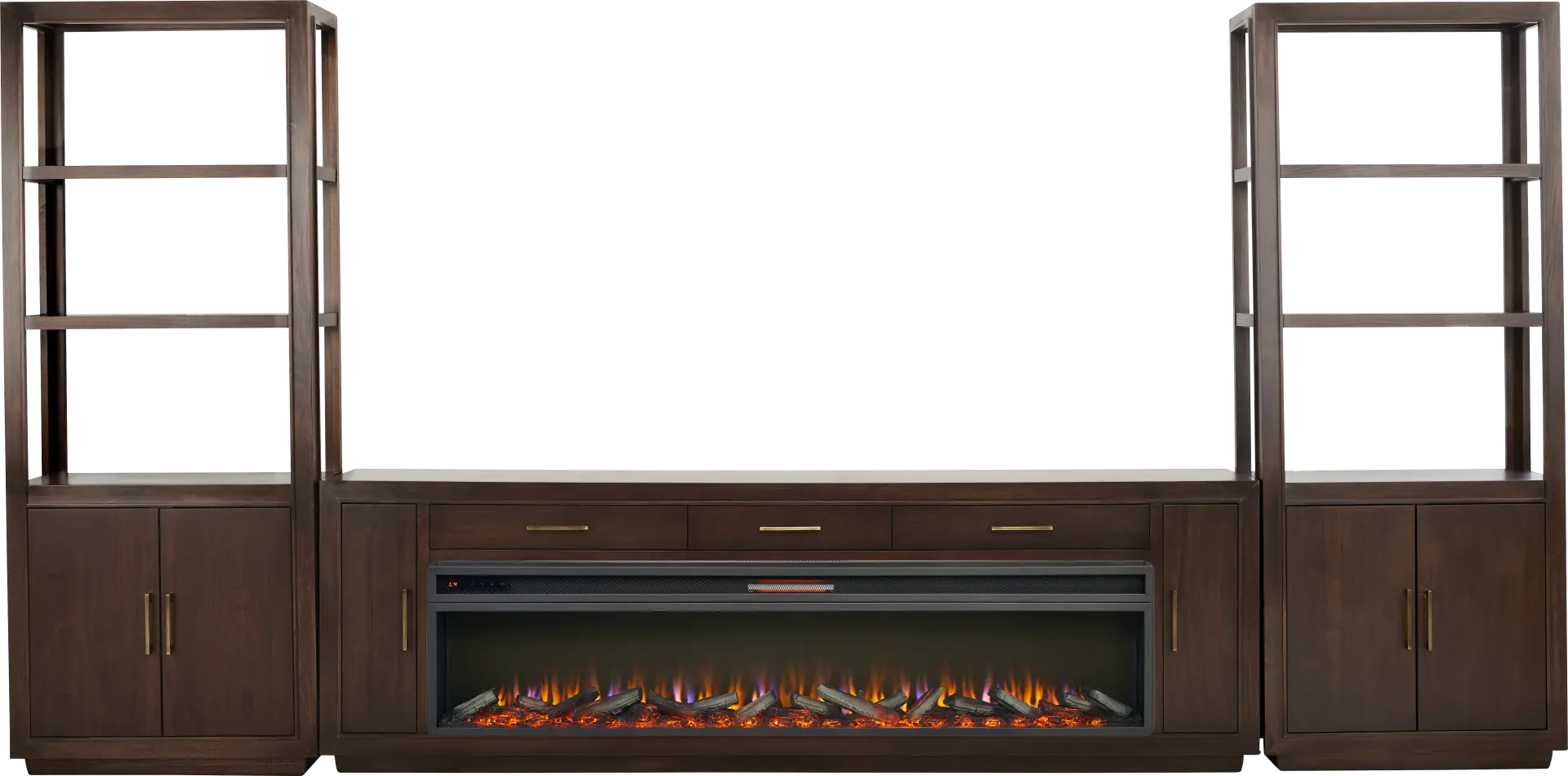 Grantham Brown 4 Pc Wall Unit with 94 in. Console and Electric Log Fireplace