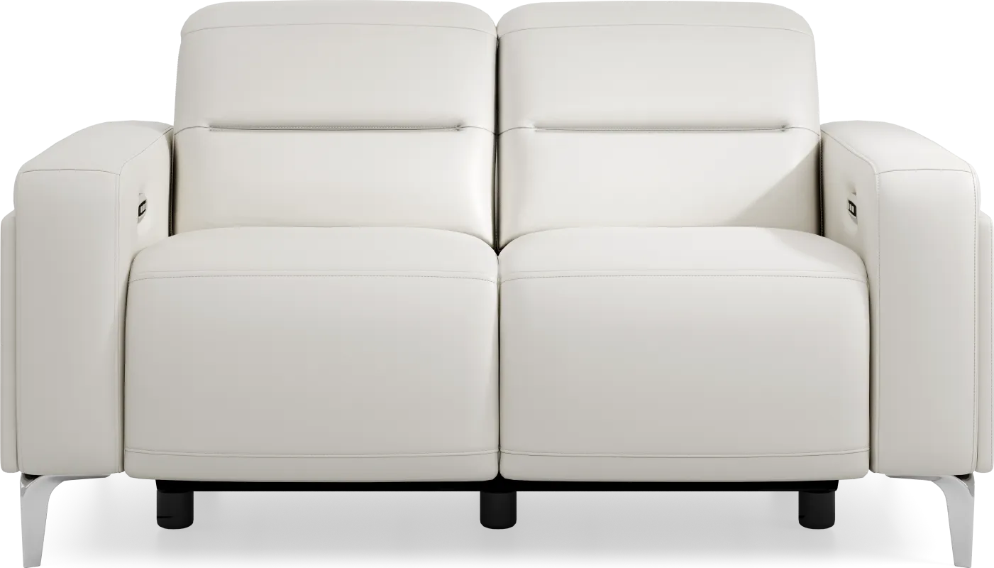 Amalfi White Leather Dual Power Reclining Loveseat