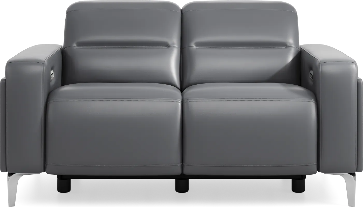 Amalfi Blue Leather Dual Power Reclining Loveseat