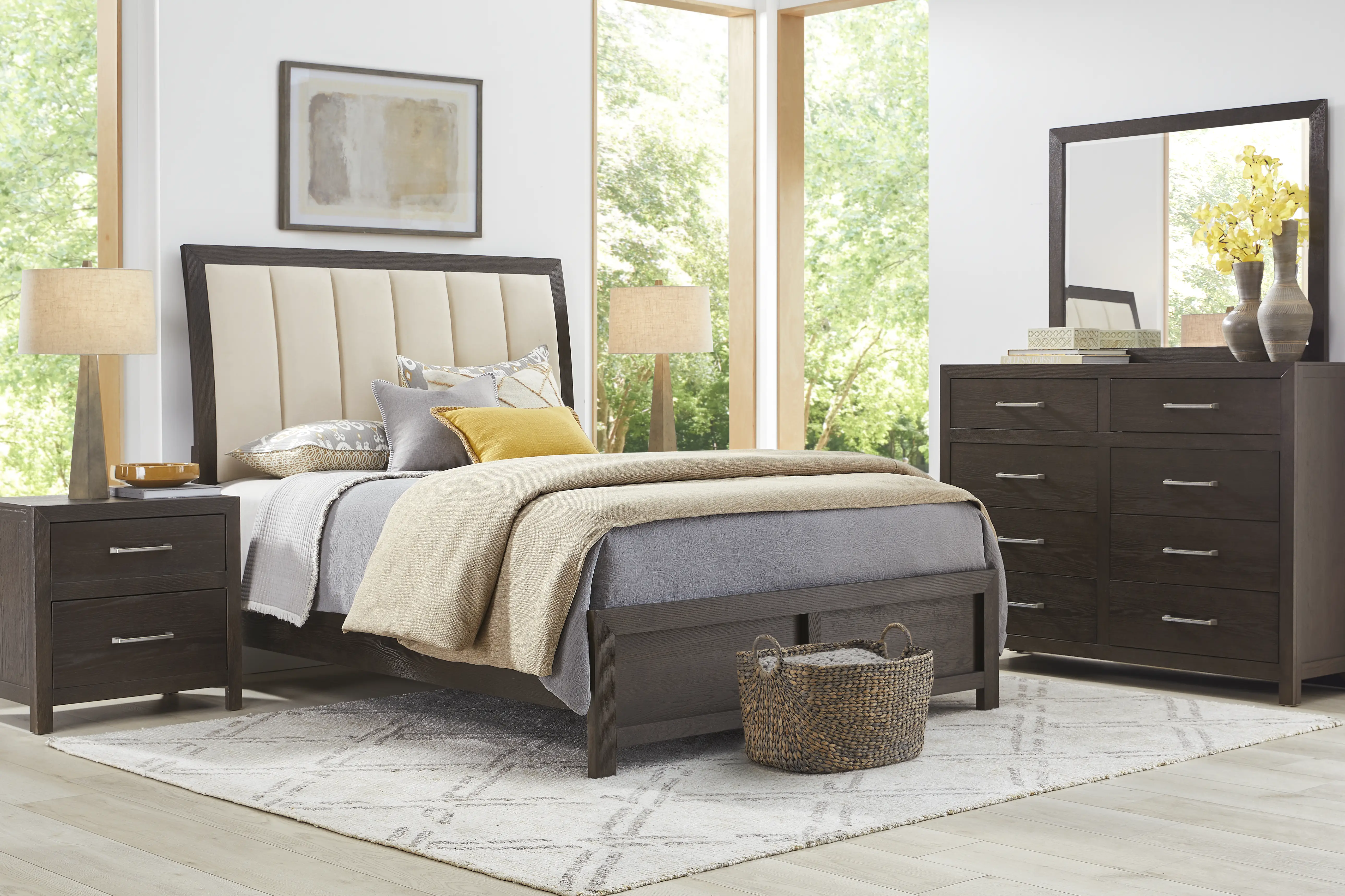 Woodley Dark Brown 3 Pc King Upholstered Bed - Image 2