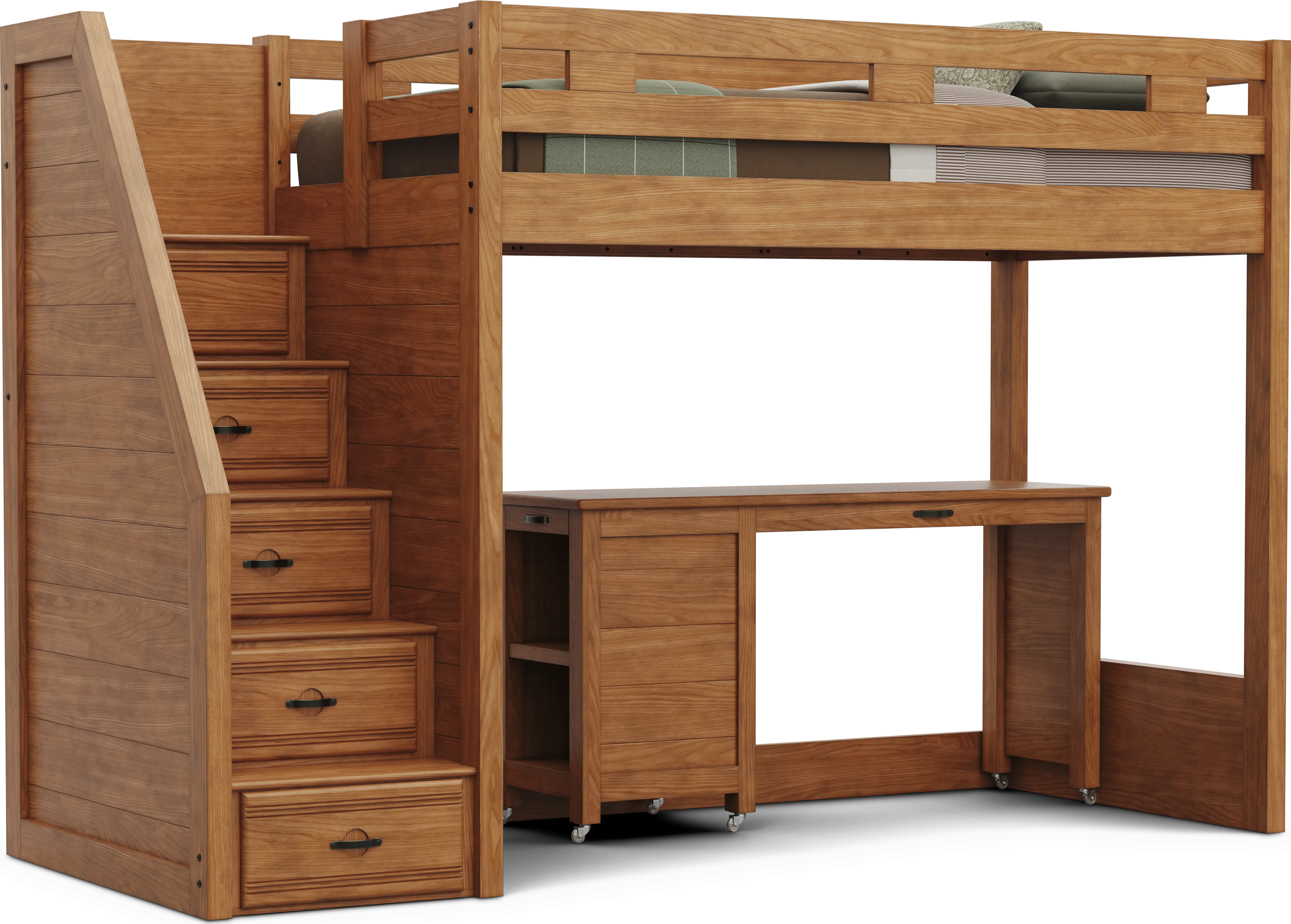 Kids Creekside 3.0 Chestnut Color Twin Step Loft Bed with Desk - Image 1