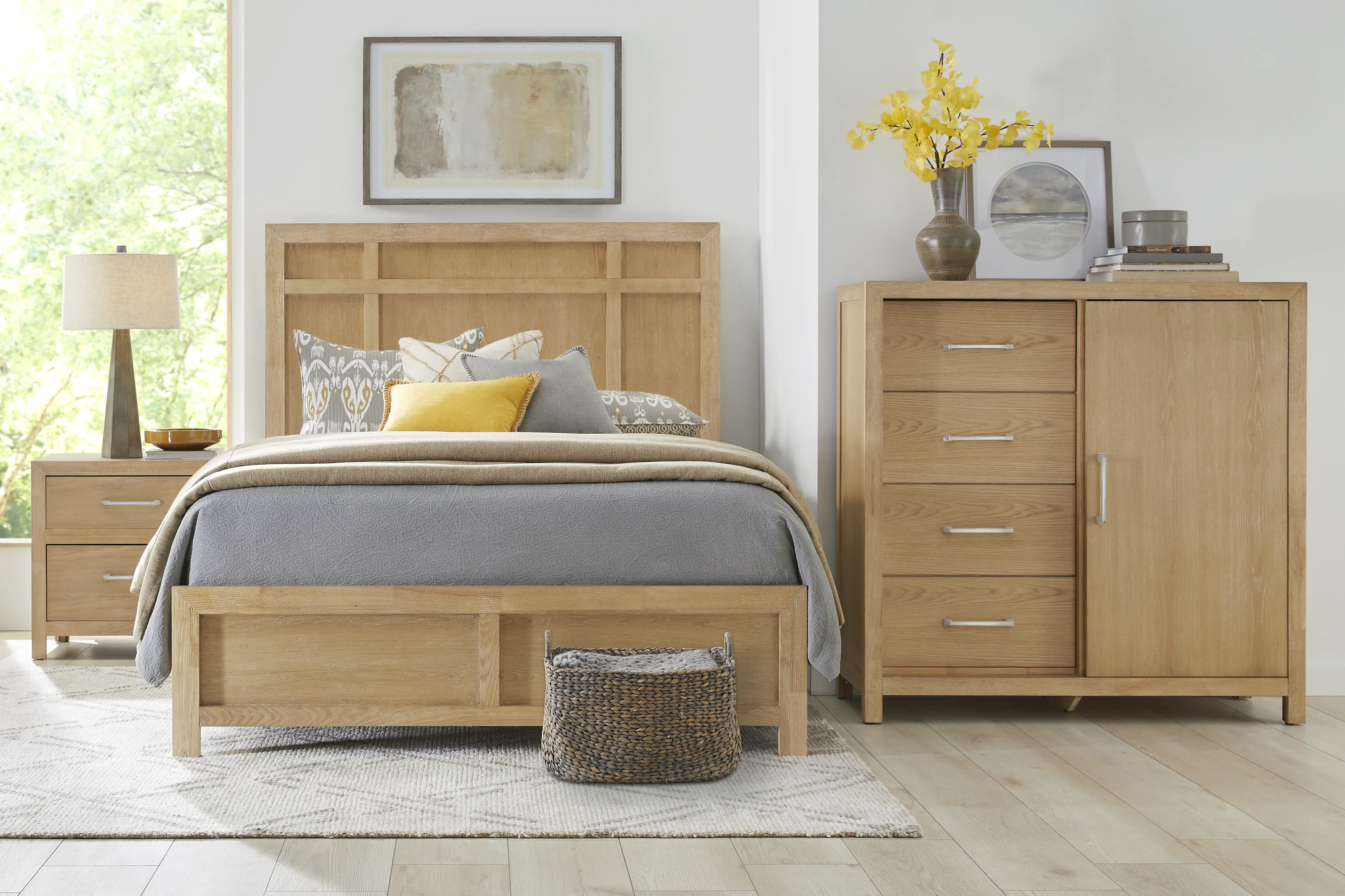 Woodley Natural 5 Pc Queen Panel Bedroom - Thumbnail - Image 1