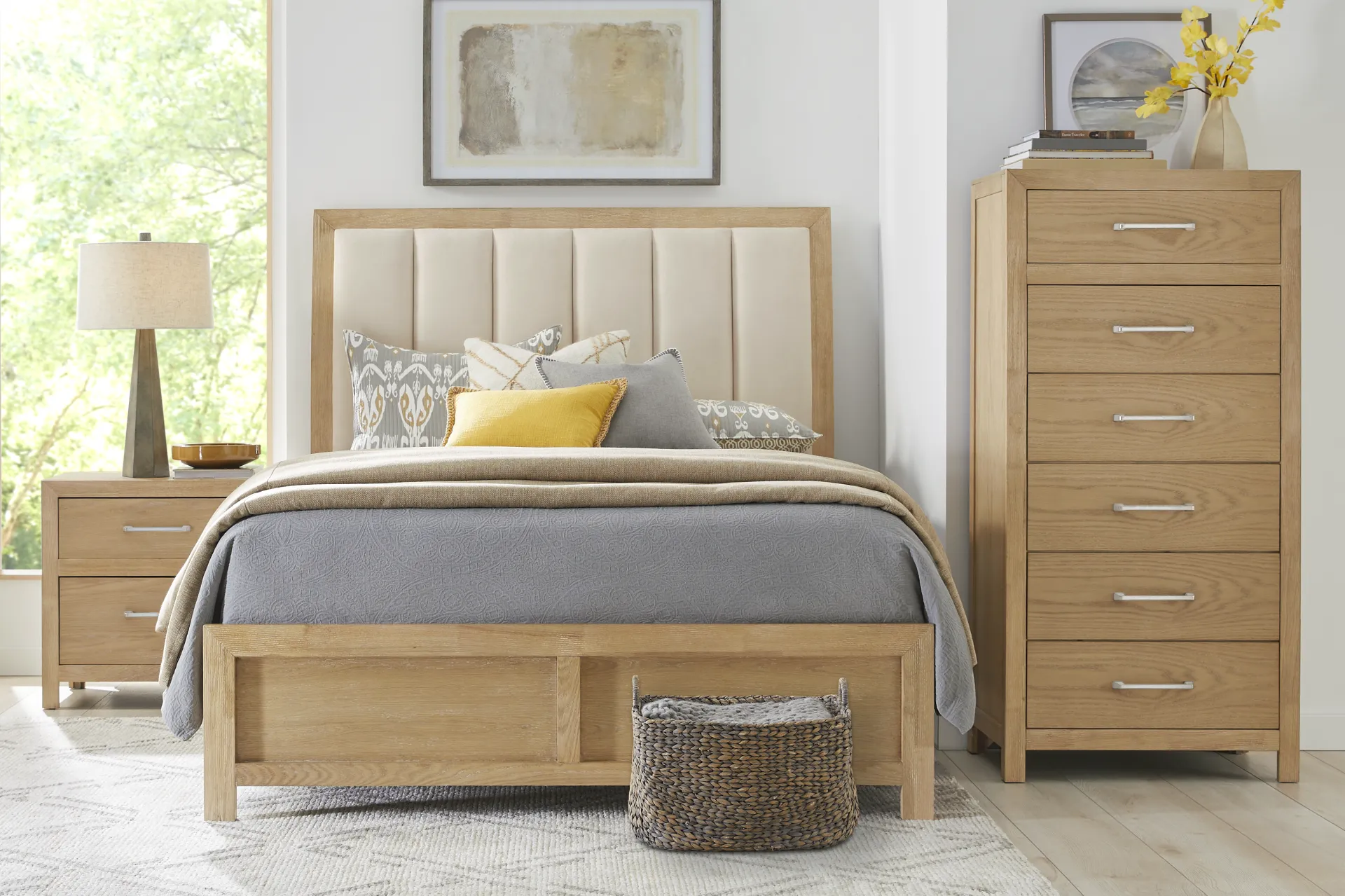 Woodley Natural 5 Pc King Upholstered Bedroom - Image 1