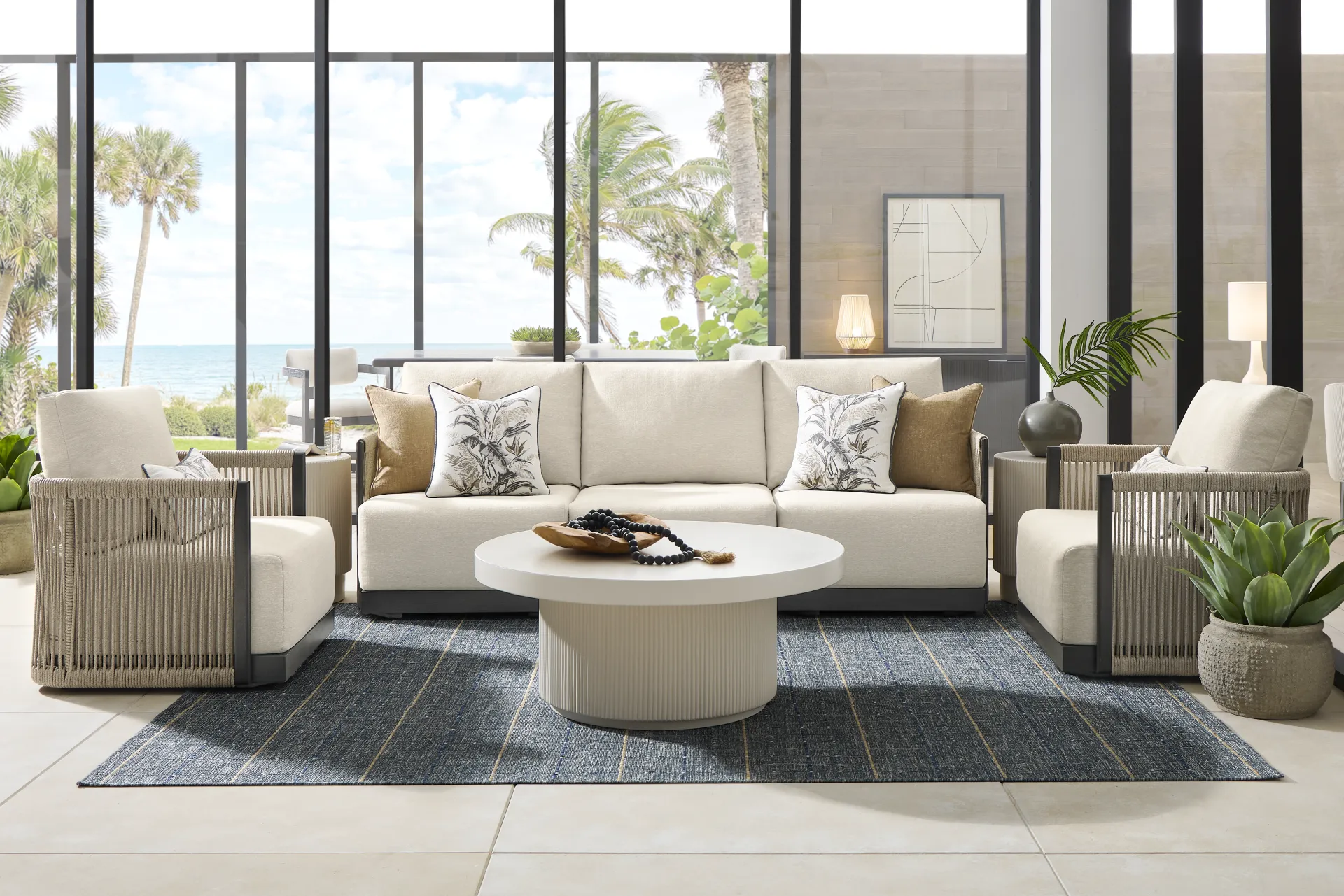 Lanai Black Outdoor Club Chair with Cream Cushions - Image 1