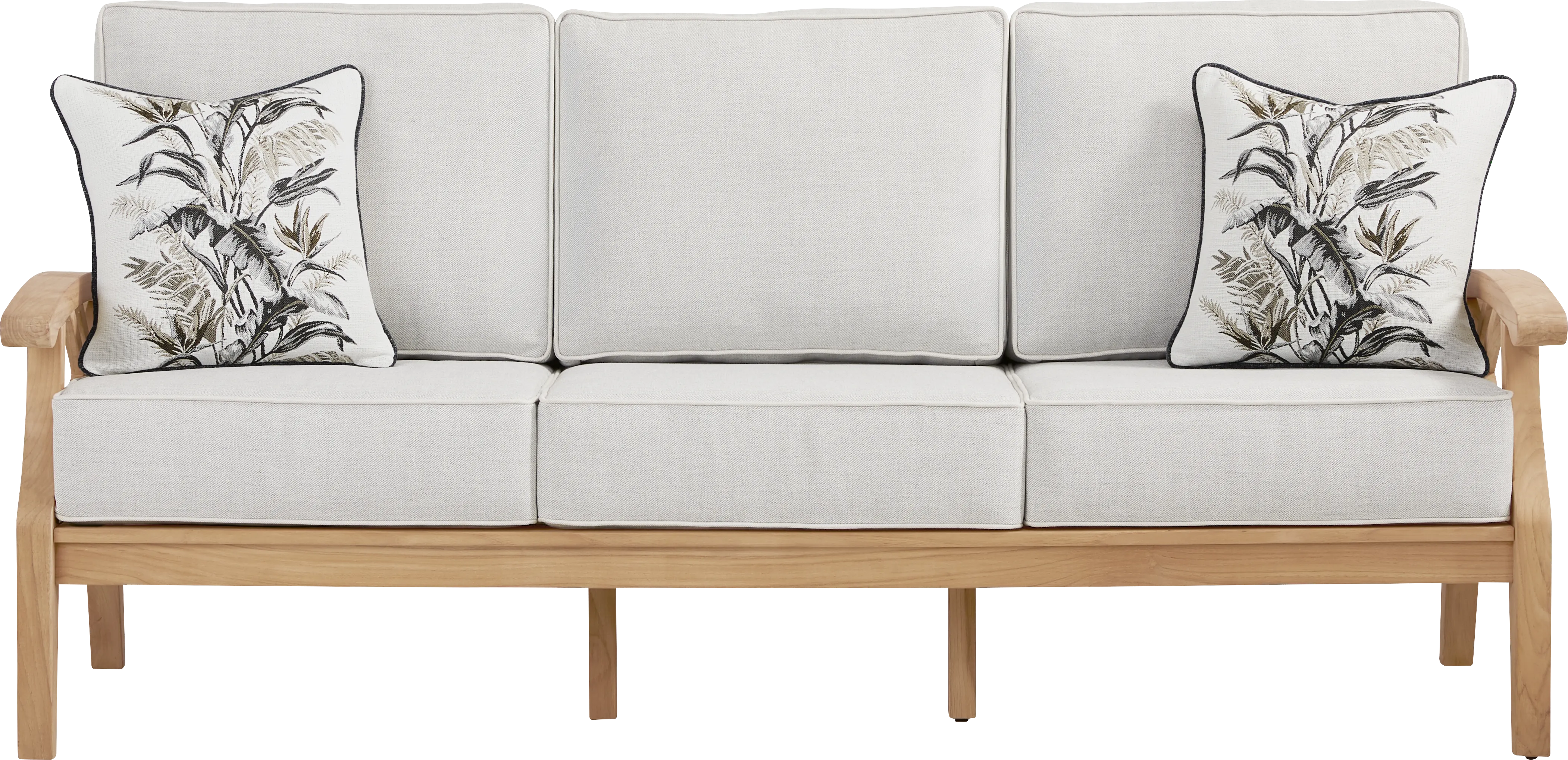 Pleasant Bay Woven Teak Outdoor Sofa with Dove Cushions - Thumbnail - Image 1