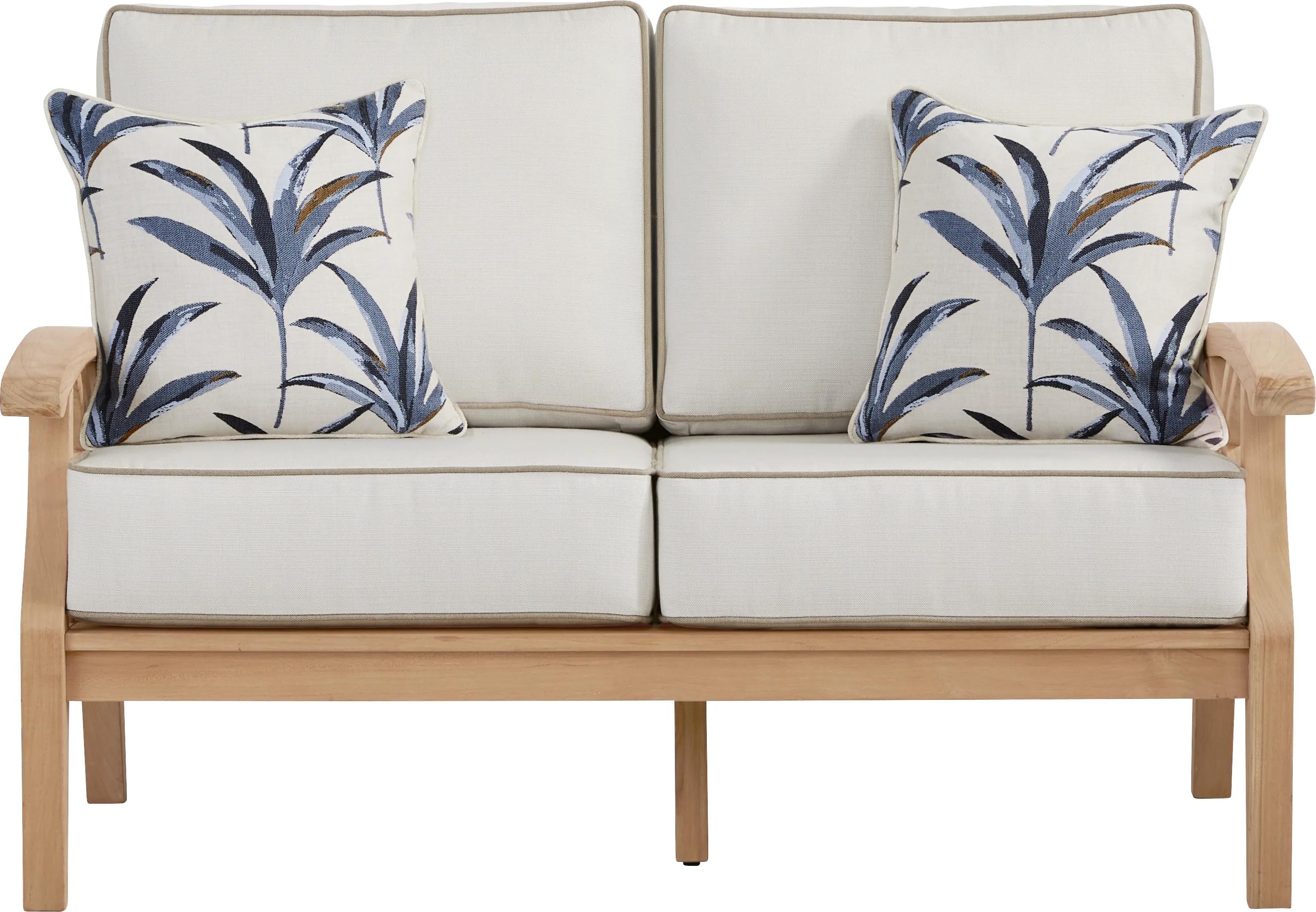 Pleasant Bay Woven Teak Outdoor Loveseat with Vapor Cushions - Thumbnail - Image 1