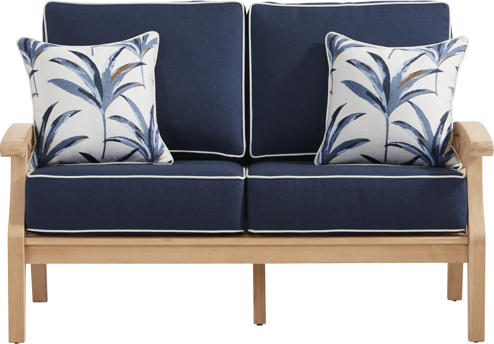 Pleasant Bay Woven Teak Outdoor Loveseat with Indigo Cushions