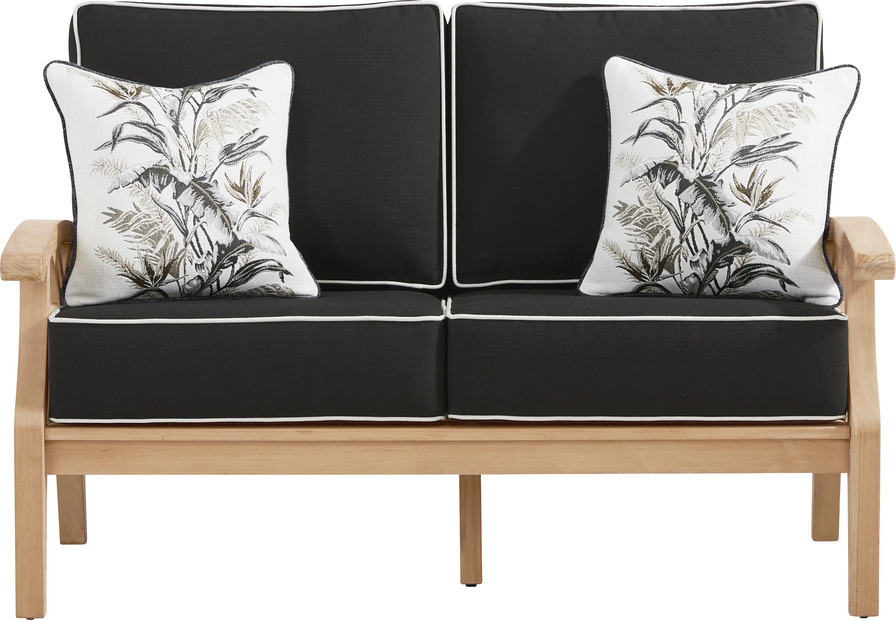 Pleasant Bay Woven Teak Outdoor Loveseat with Charcoal Cushions - Thumbnail - Image 1