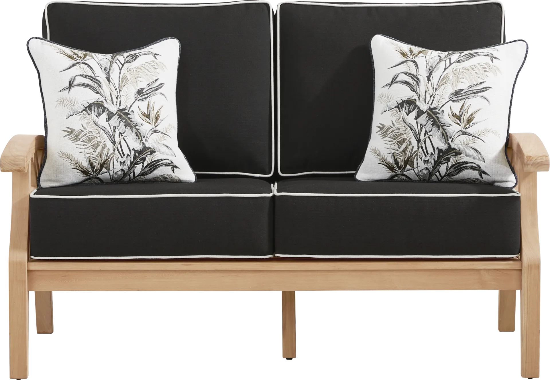 Pleasant Bay Woven Teak Outdoor Loveseat with Charcoal Cushions - Image 1